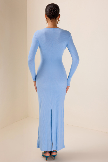 Jersey Solid Long Sleeve Midi Dress