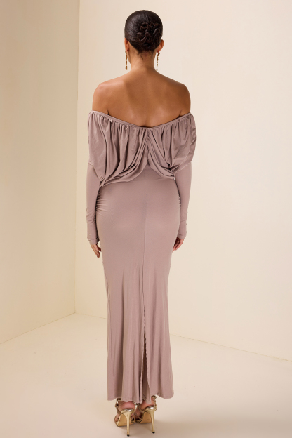 Jersey Gathering Long Sleeve Midi Dress