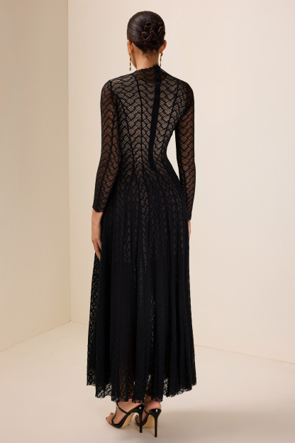 Solid Long Sleeve Lace Maxi Dress