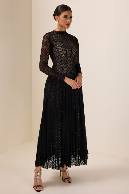 Solid Long Sleeve Lace Maxi Dress