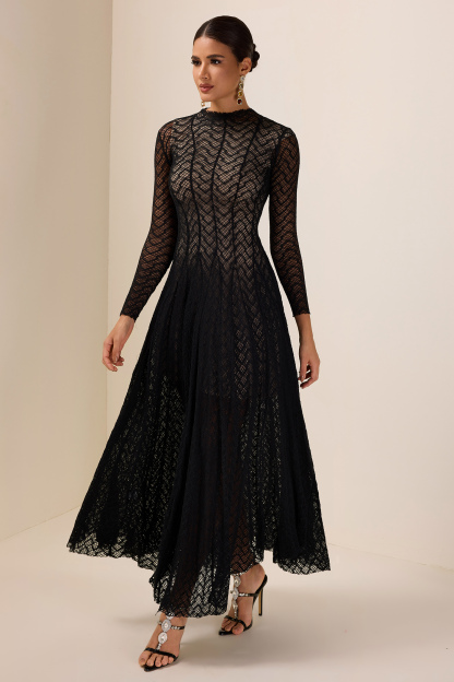 Solid Long Sleeve Lace Maxi Dress