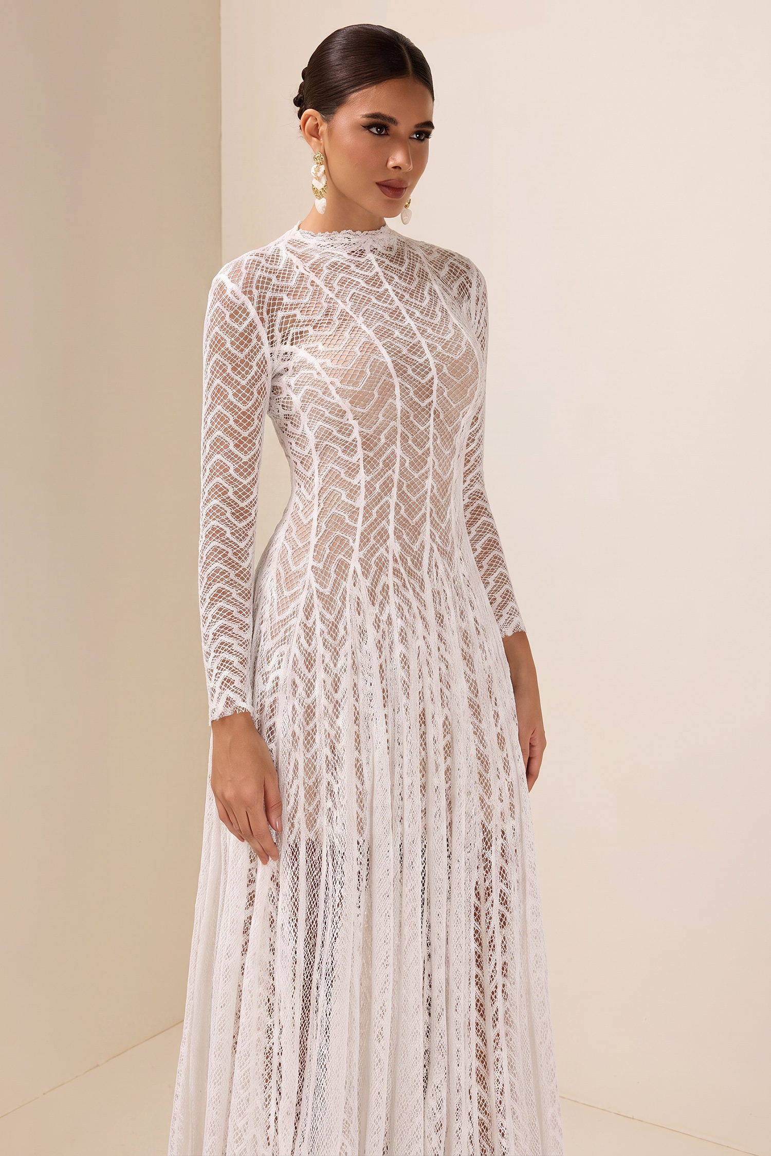 de lace セレモニーロンパース long Solid Long Sleeve Lace Maxi Dress – JardinVue