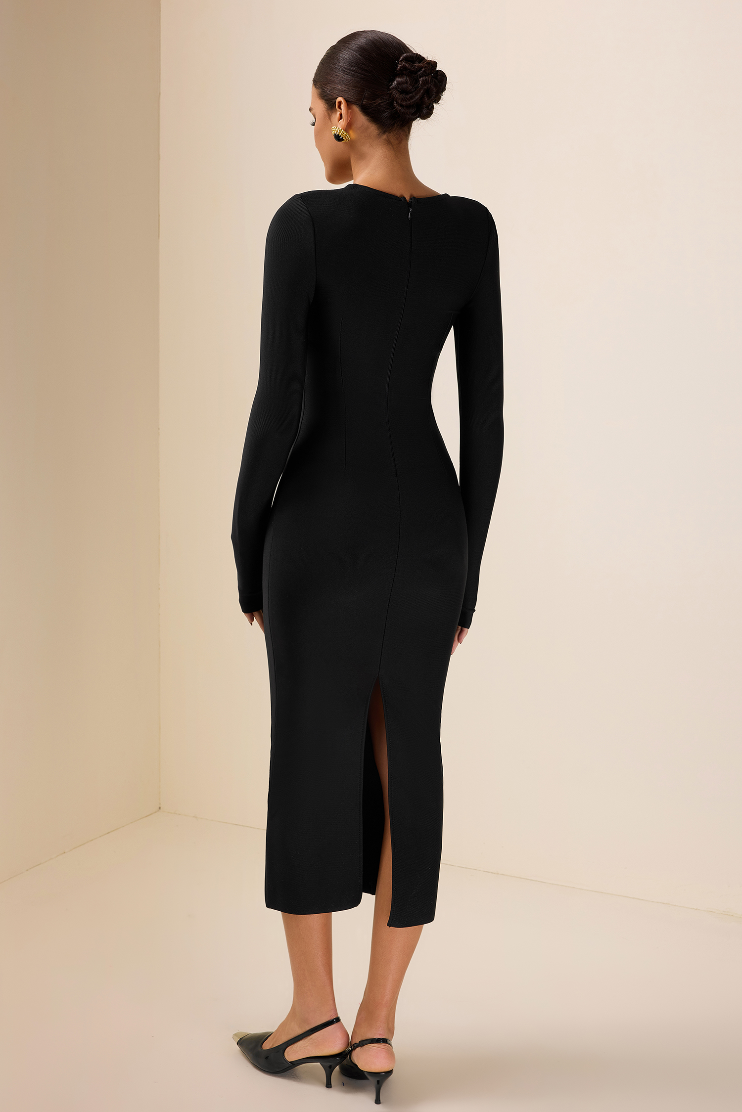 Knit Solid Rhinestone Midi Dress