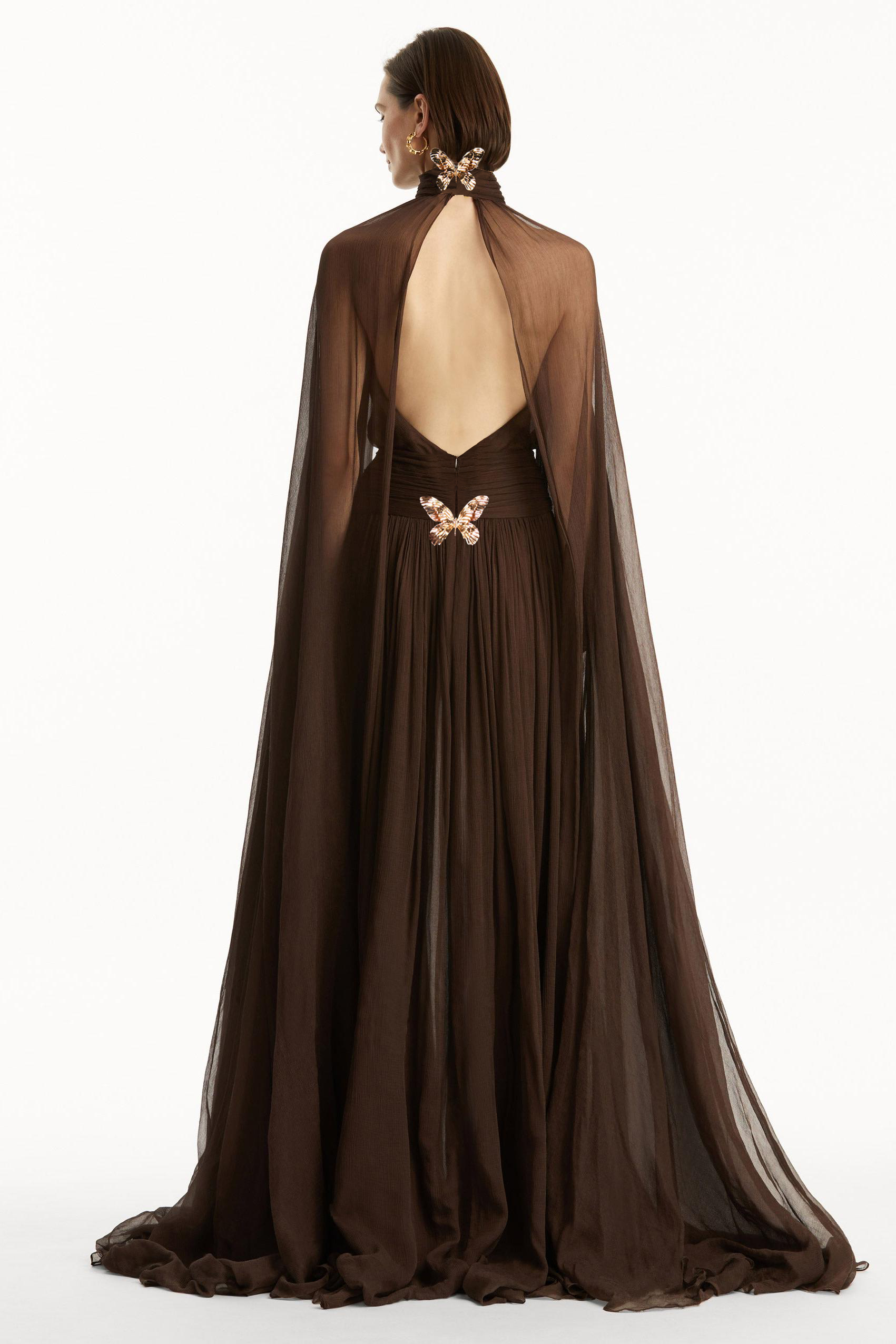Chiffon High Neck Cape Sleeve Maxi Dress – JardinVue