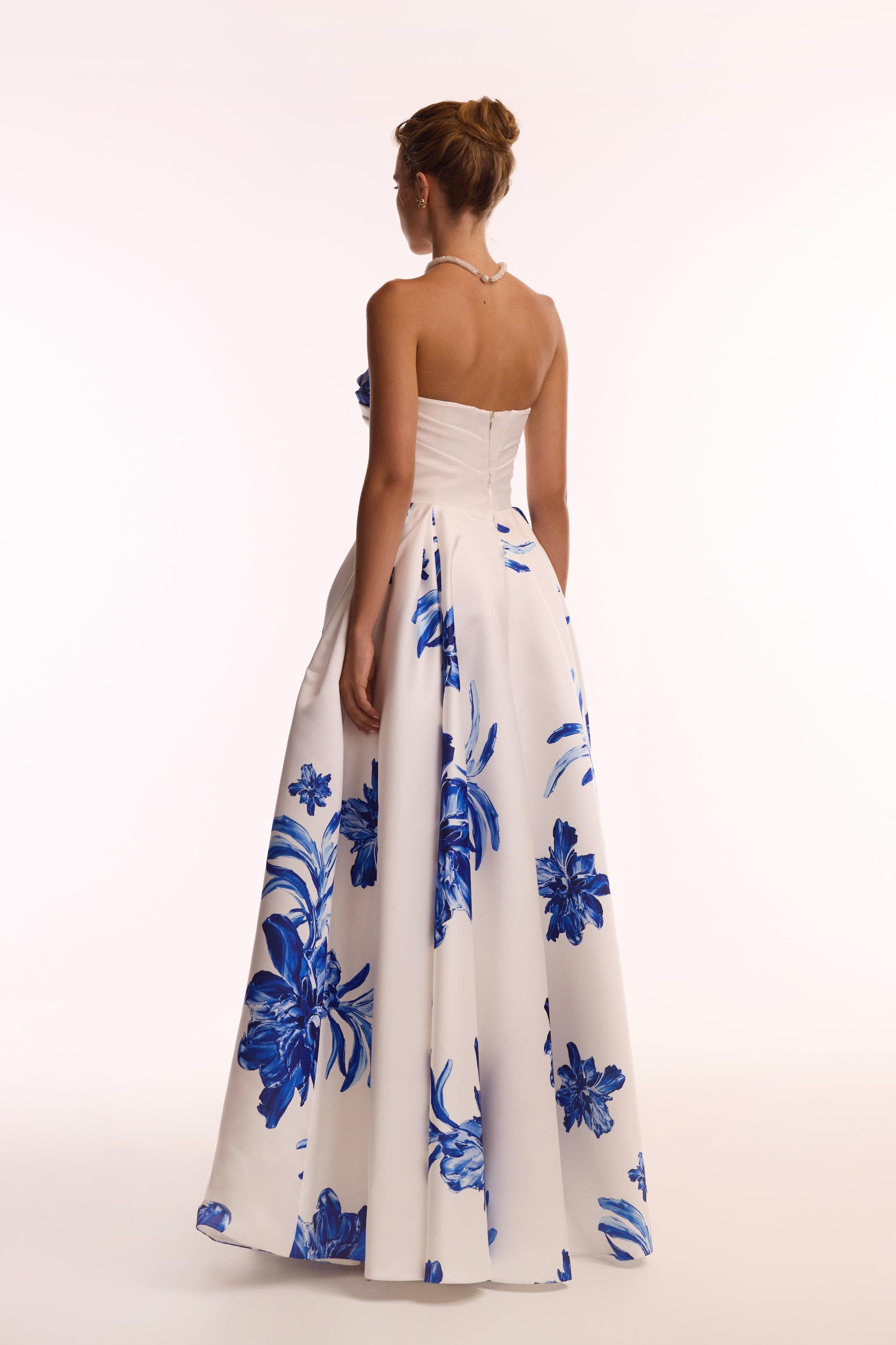 Floral Off-Shoulder Pleated Maxi Dress