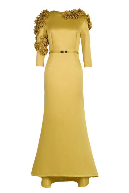 3D Flower Satin Maxi Dress With Belt