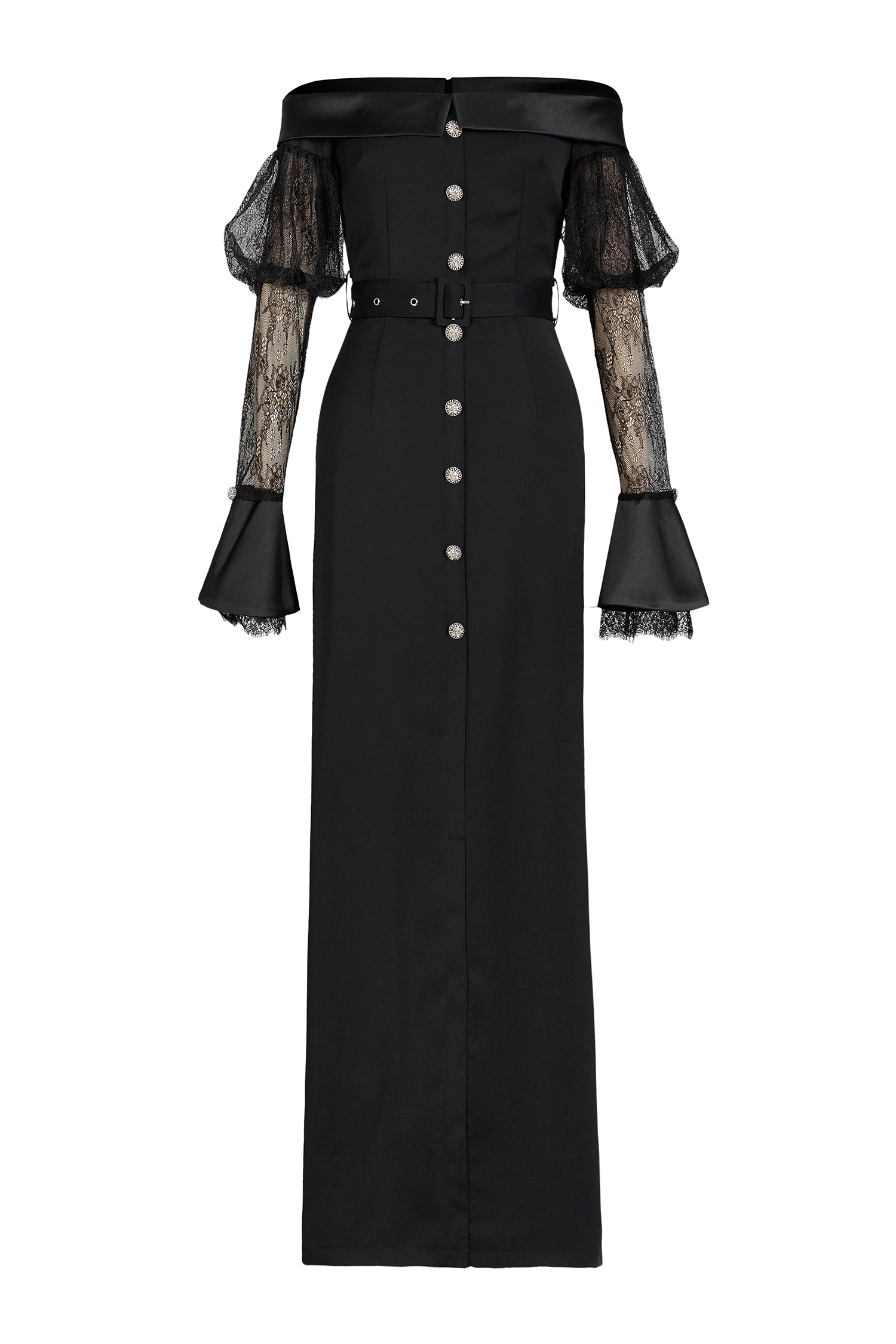 Lace See-Through Off-Shoulder Maxi Dress
