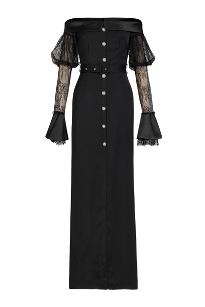 Lace See-Through Off-Shoulder Maxi Dress