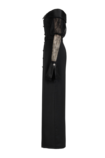 Lace See-Through Off-Shoulder Maxi Dress