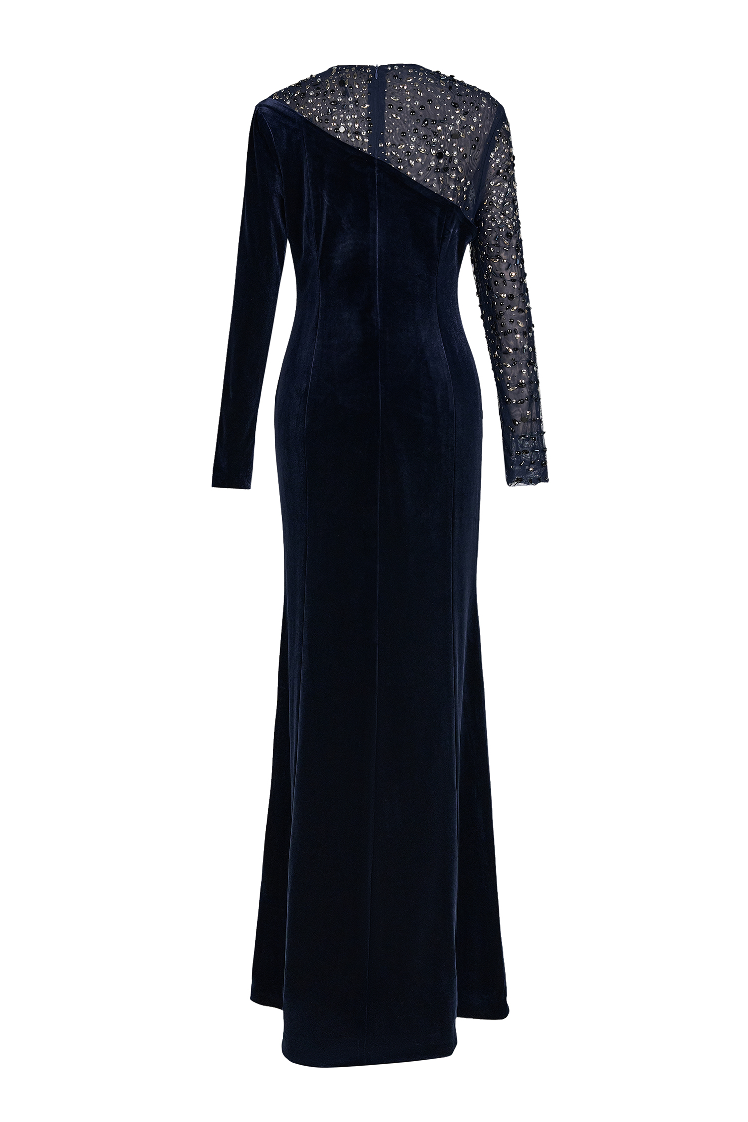 Velvet Rhinestone Rivets Asymmetrical Maxi Dress
