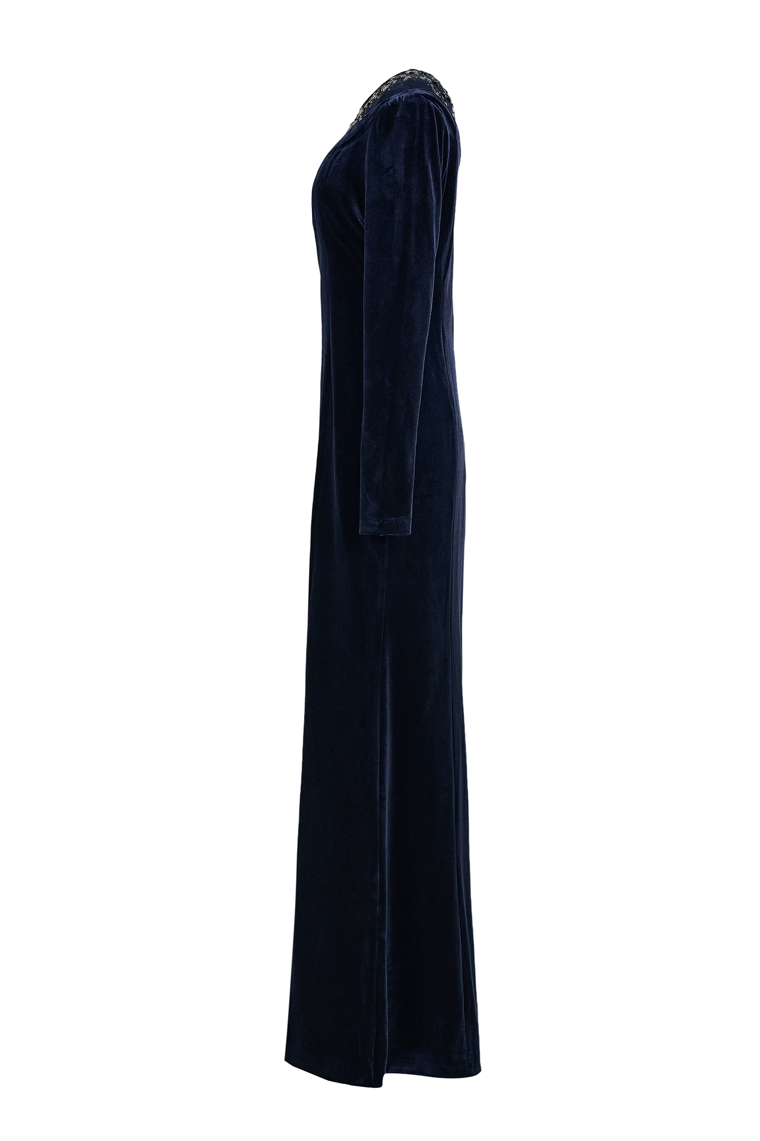 Velvet Rhinestone Rivets Asymmetrical Maxi Dress