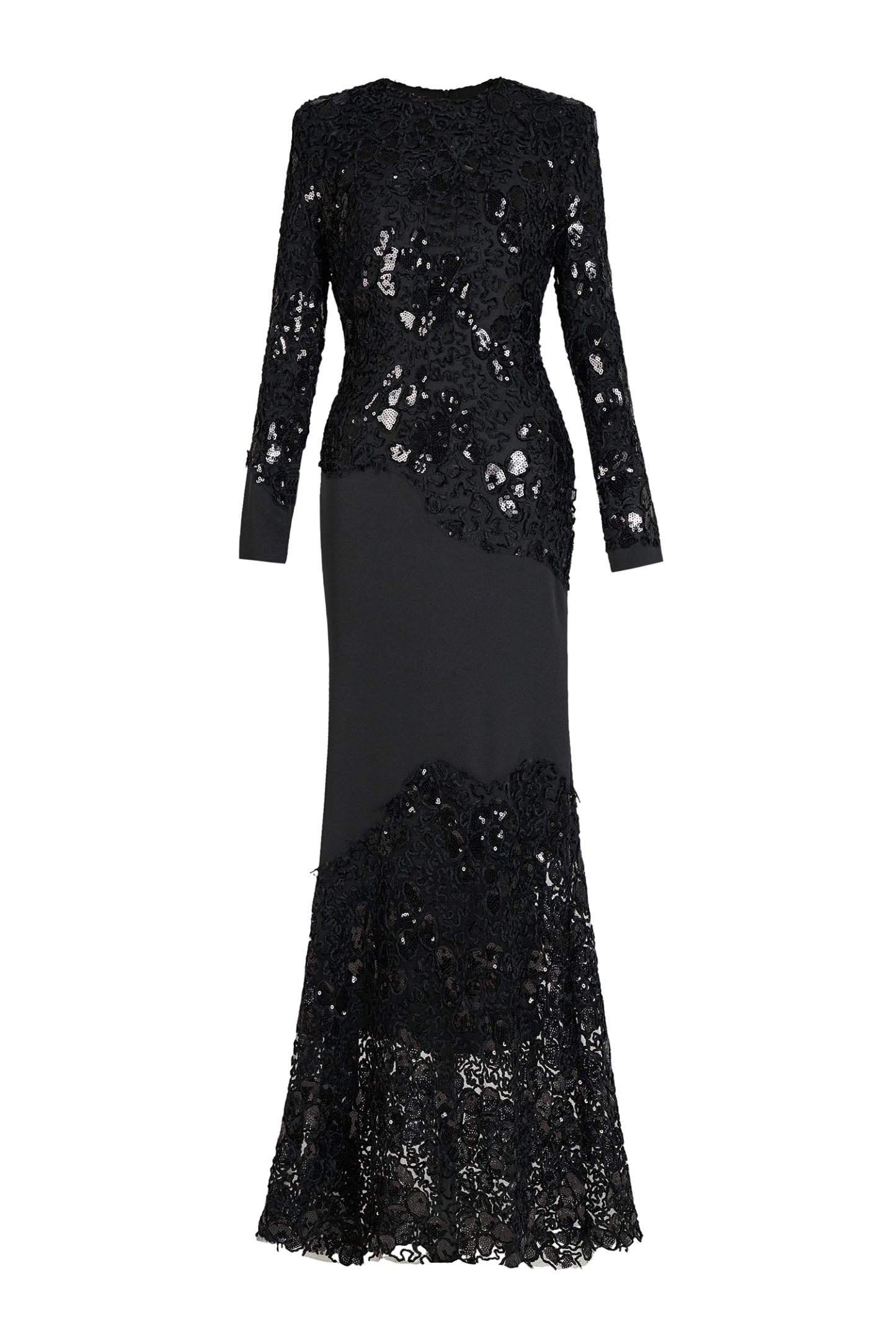 Sequin Splicing Embroidery Long Sleeve Maxi Dress