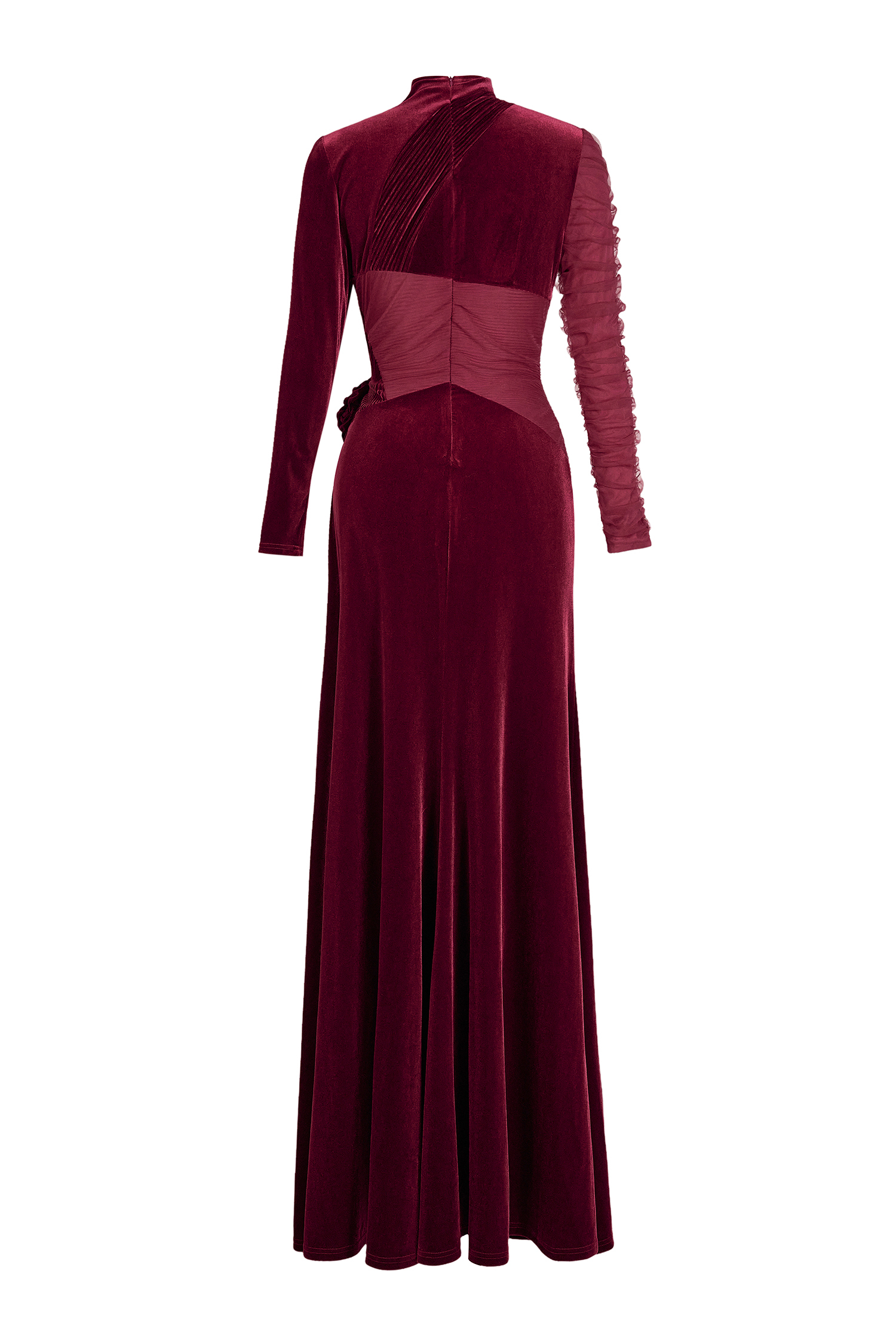 Velvet 3D Flower Ruched Maxi Dress