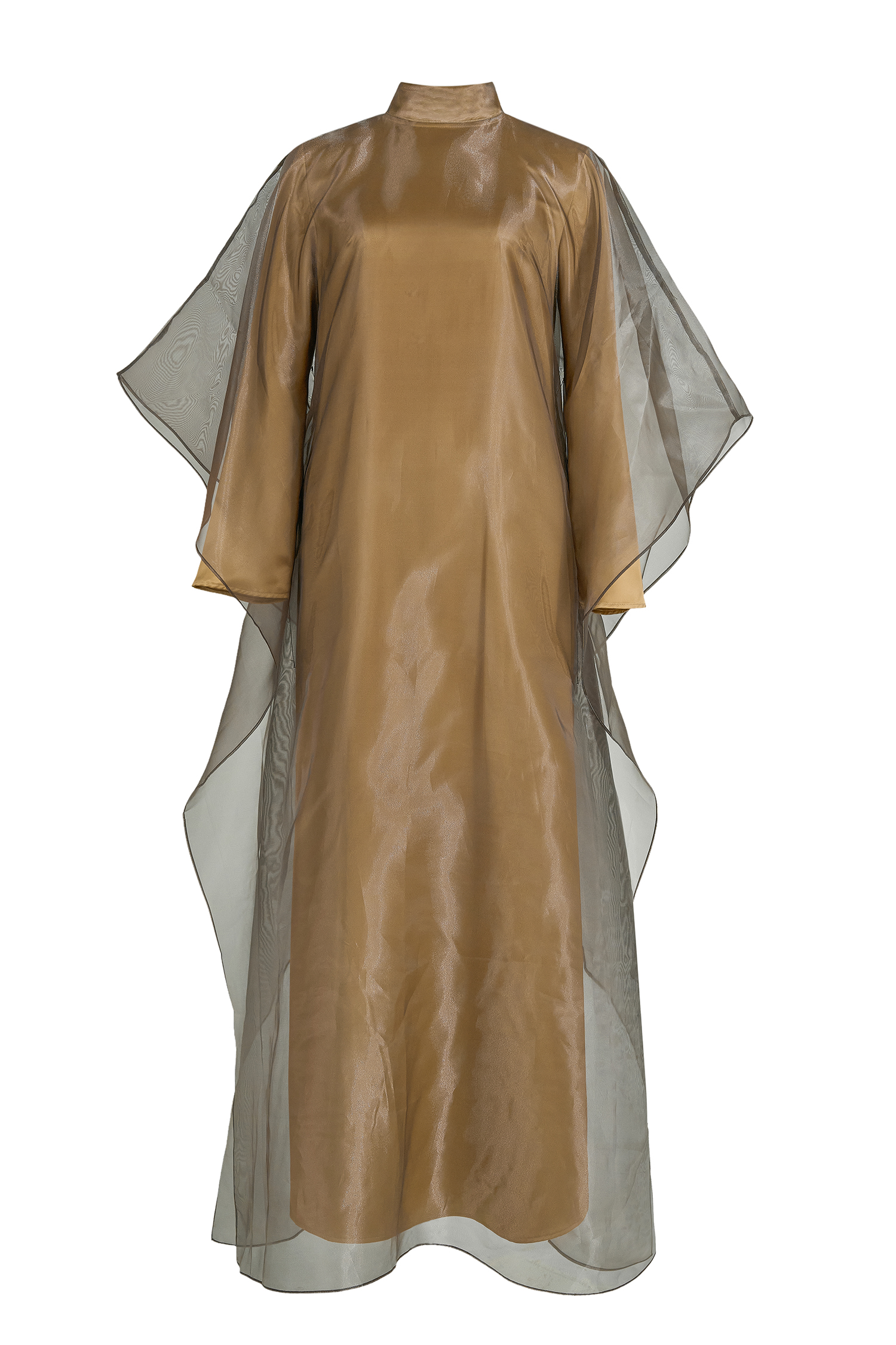 Organza Stand Colllar Maxi Dress With Cape