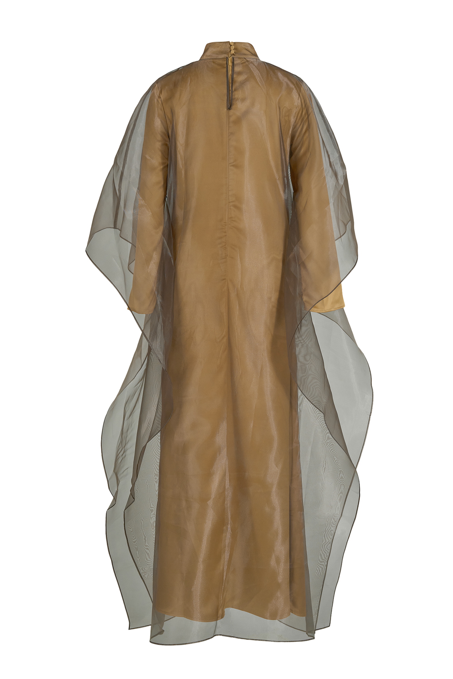 Organza Stand Colllar Maxi Dress With Cape