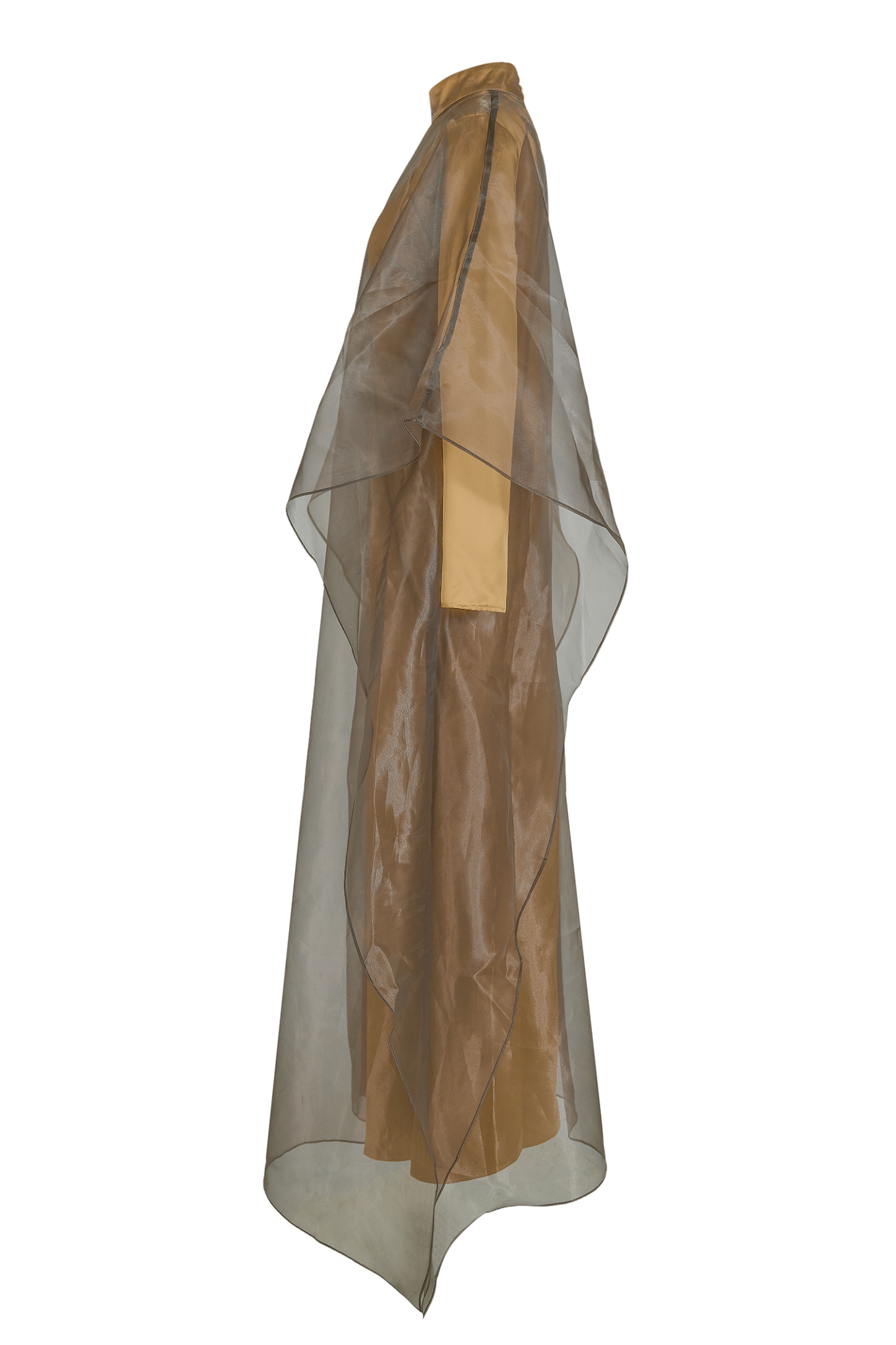 Organza Stand Colllar Maxi Dress With Cape