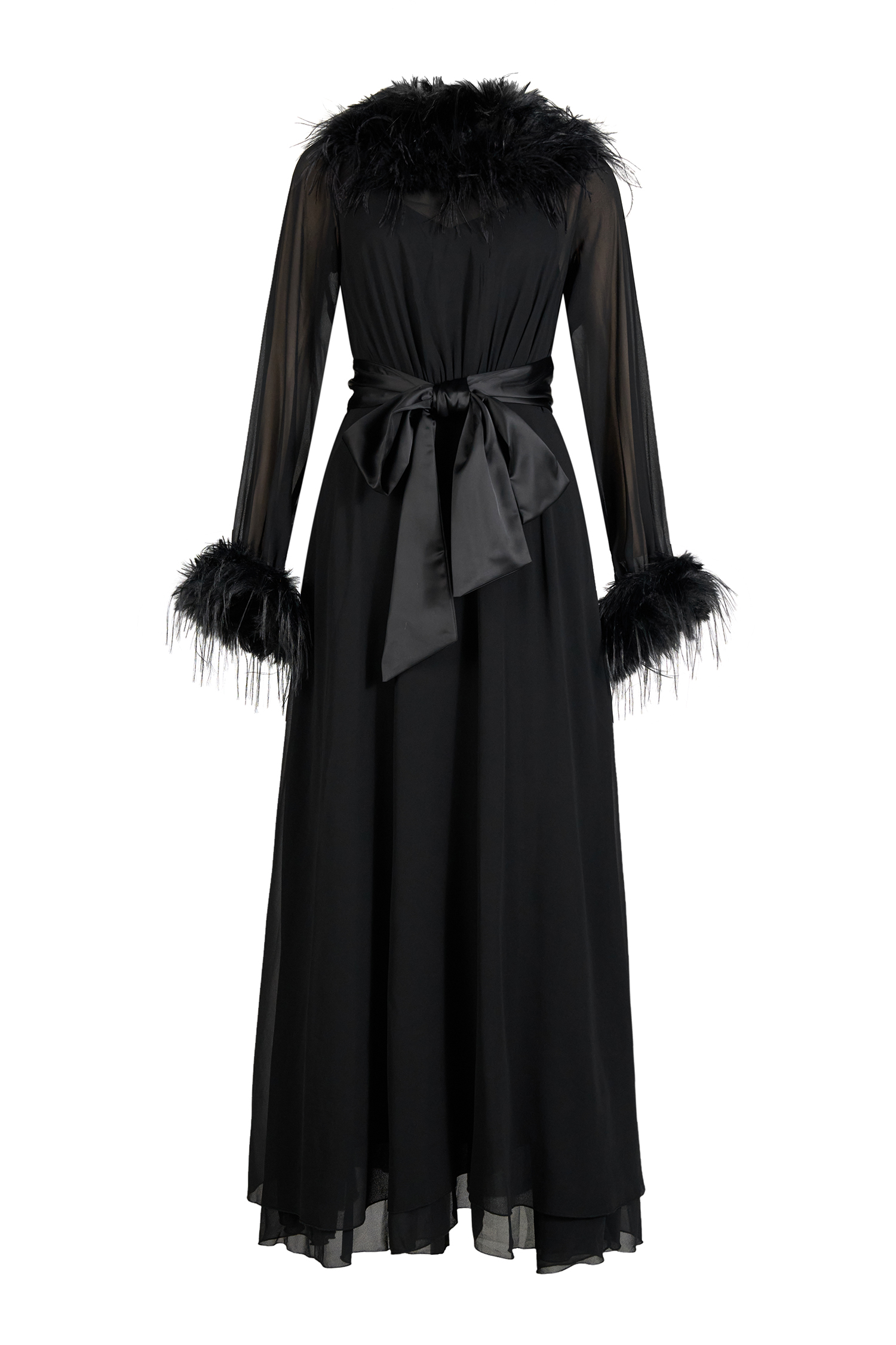 Chiffon Splicing Feather See-Through Maxi Dress