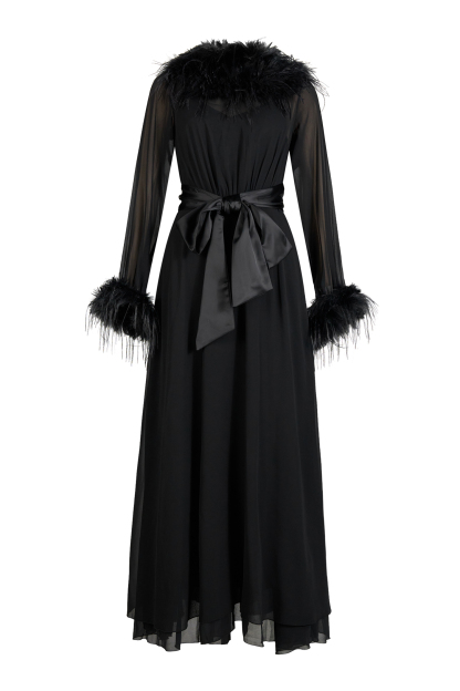 Chiffon Splicing Feather See-Through Maxi Dress