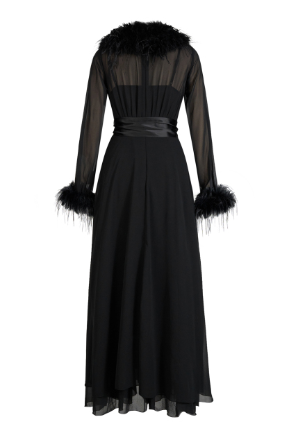 Chiffon Splicing Feather See-Through Maxi Dress