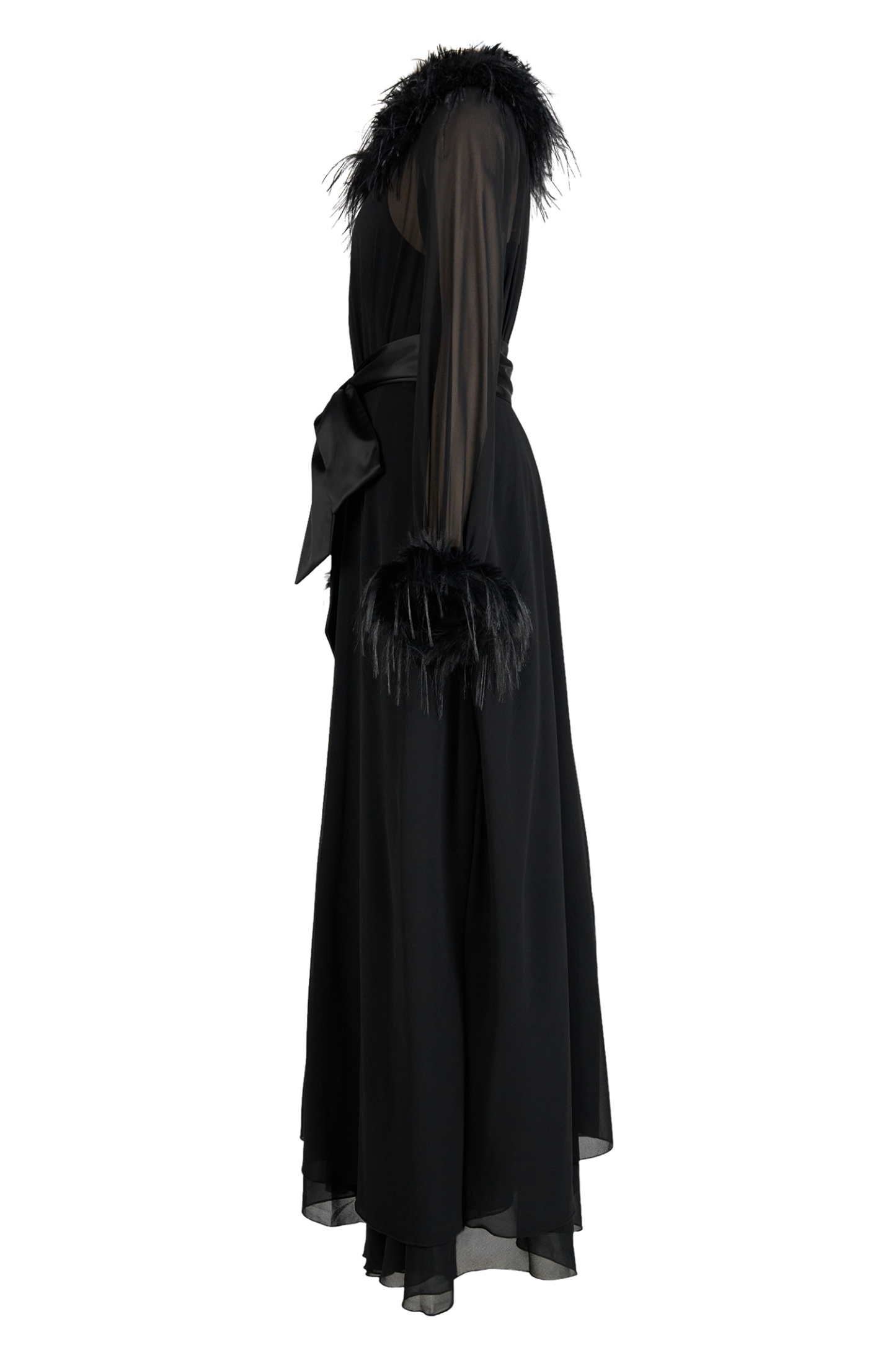 Chiffon Splicing Feather See-Through Maxi Dress