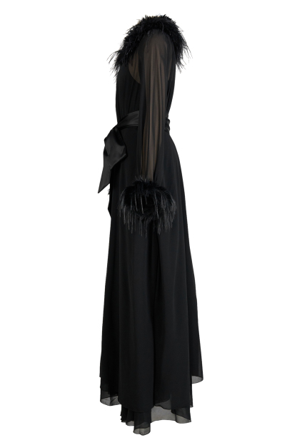 Chiffon Splicing Feather See-Through Maxi Dress