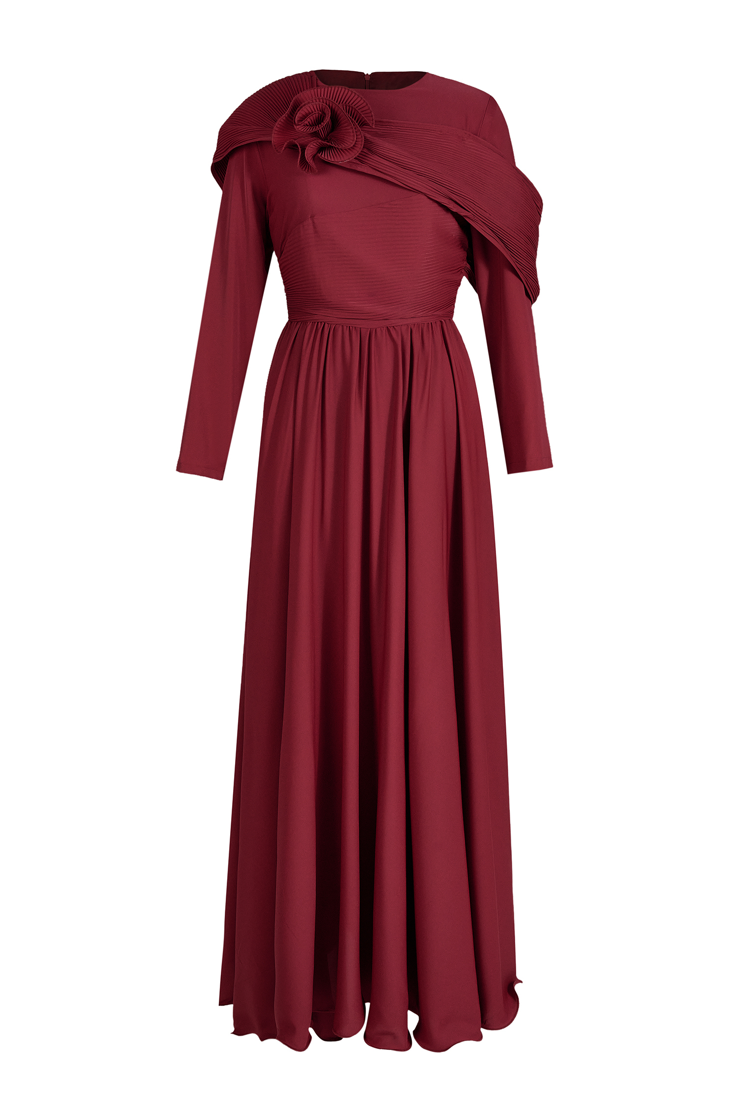 Solid Ruched 3D Flower Maxi Dress