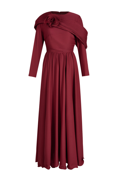 Solid Ruched 3D Flower Maxi Dress