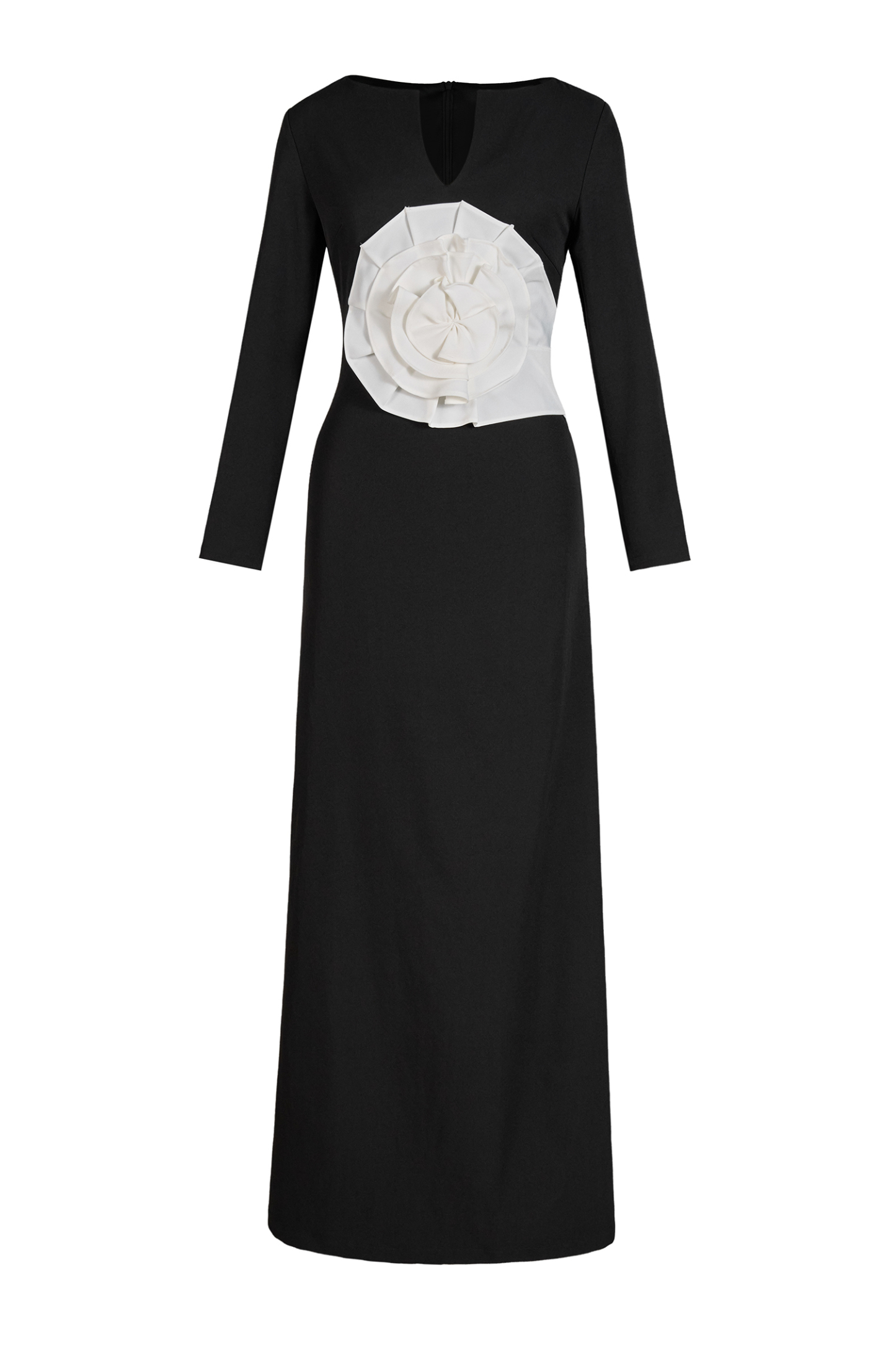 3D Flower Solid Long Sleeve Maxi Dress