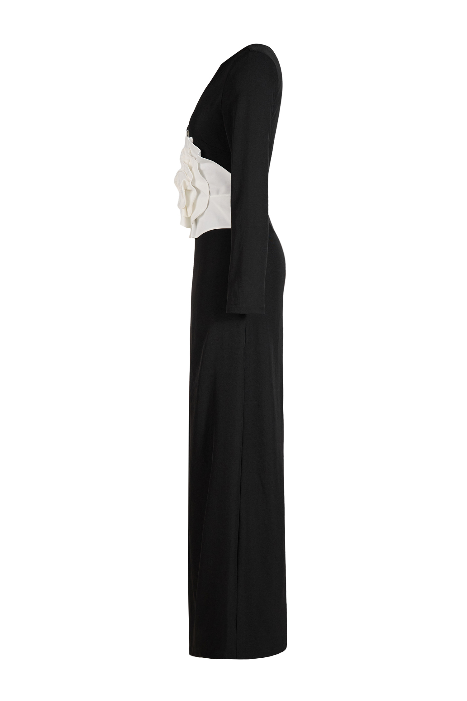 3D Flower Solid Long Sleeve Maxi Dress