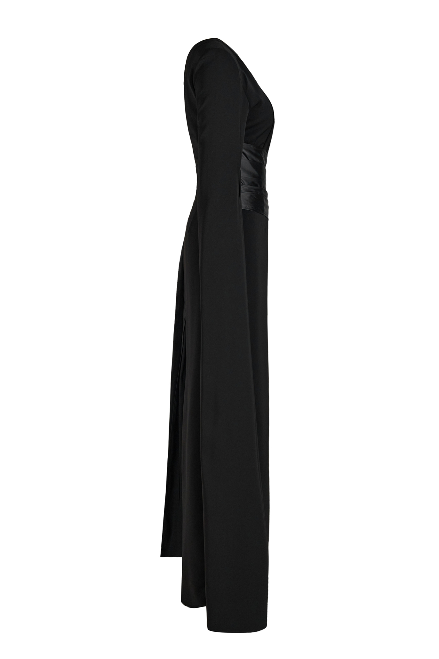 Satin Splicing Asymmetrical Sleeve Maxi Dress