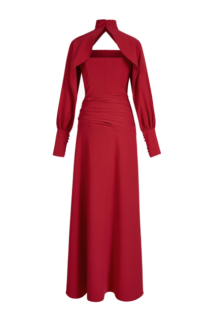 3D Flower Ruched Maxi Dress With Cape