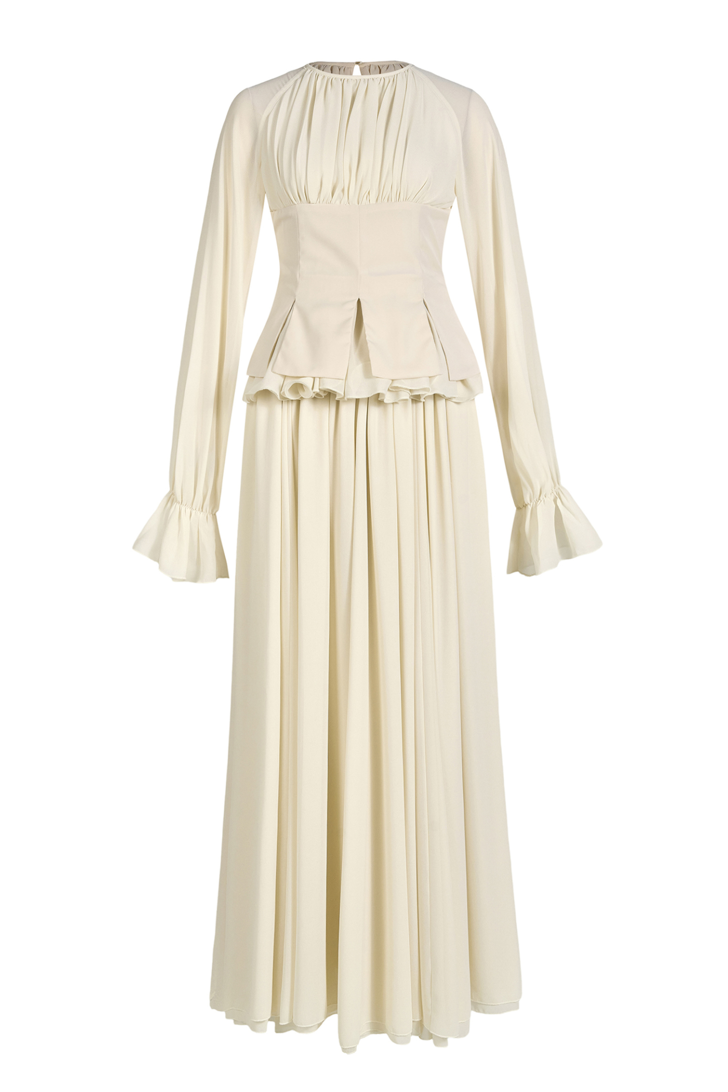 Chiffon Ruched Ruffle Top & Maxi Dress Set