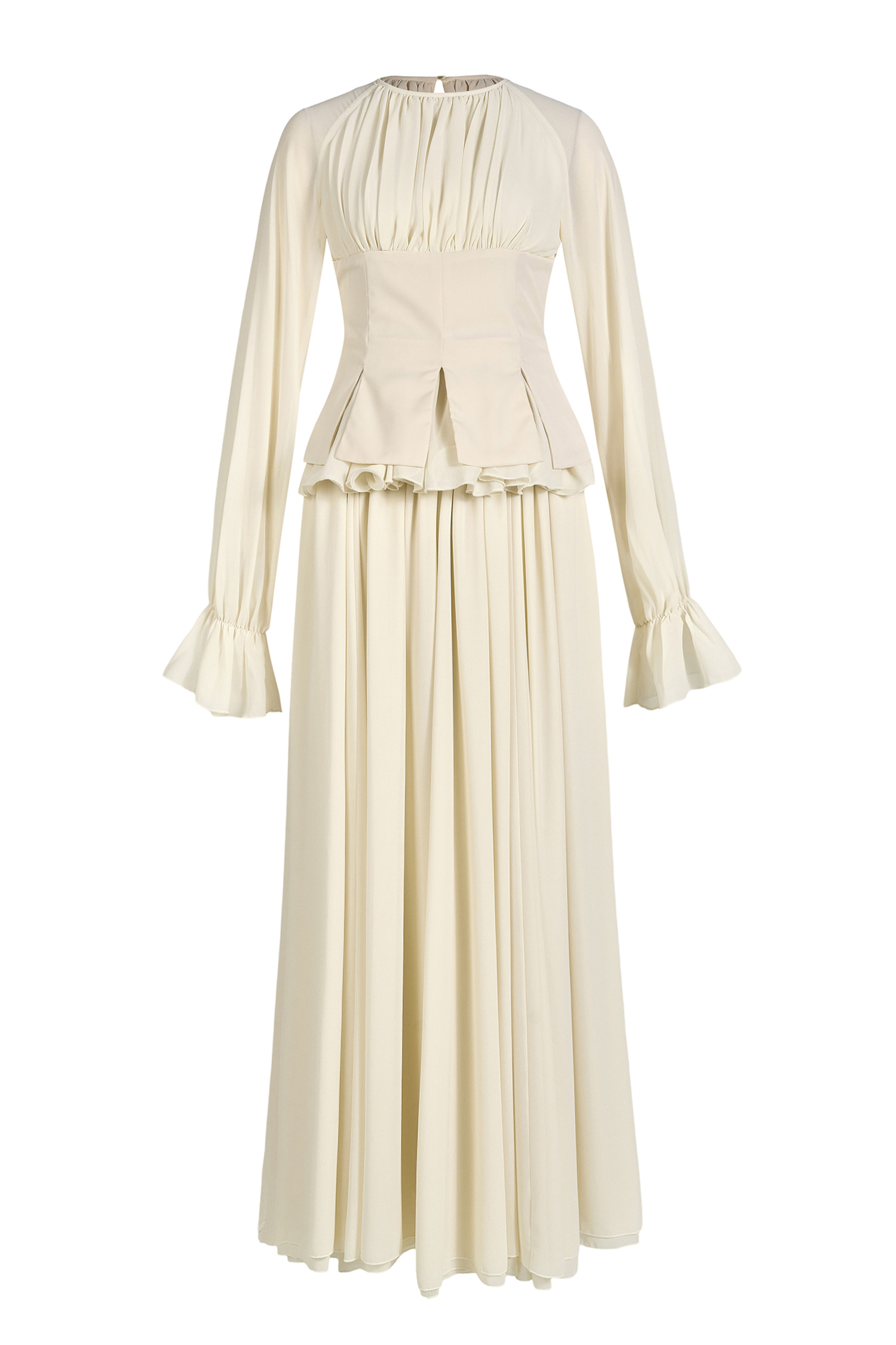 Chiffon Ruched Ruffle Top & Maxi Dress Set