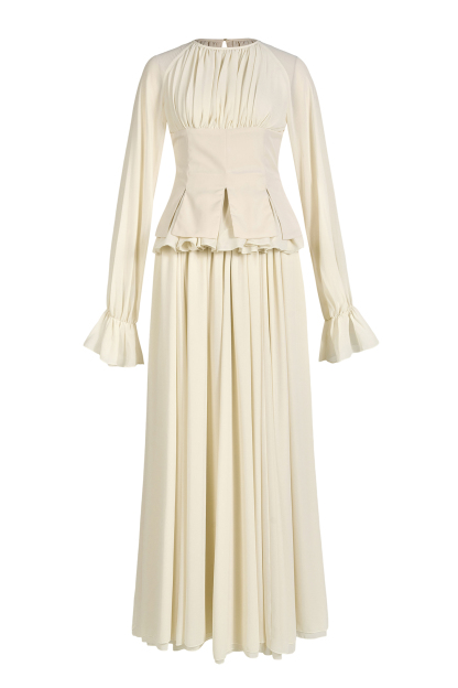 Chiffon Ruched Ruffle Top & Maxi Dress Set