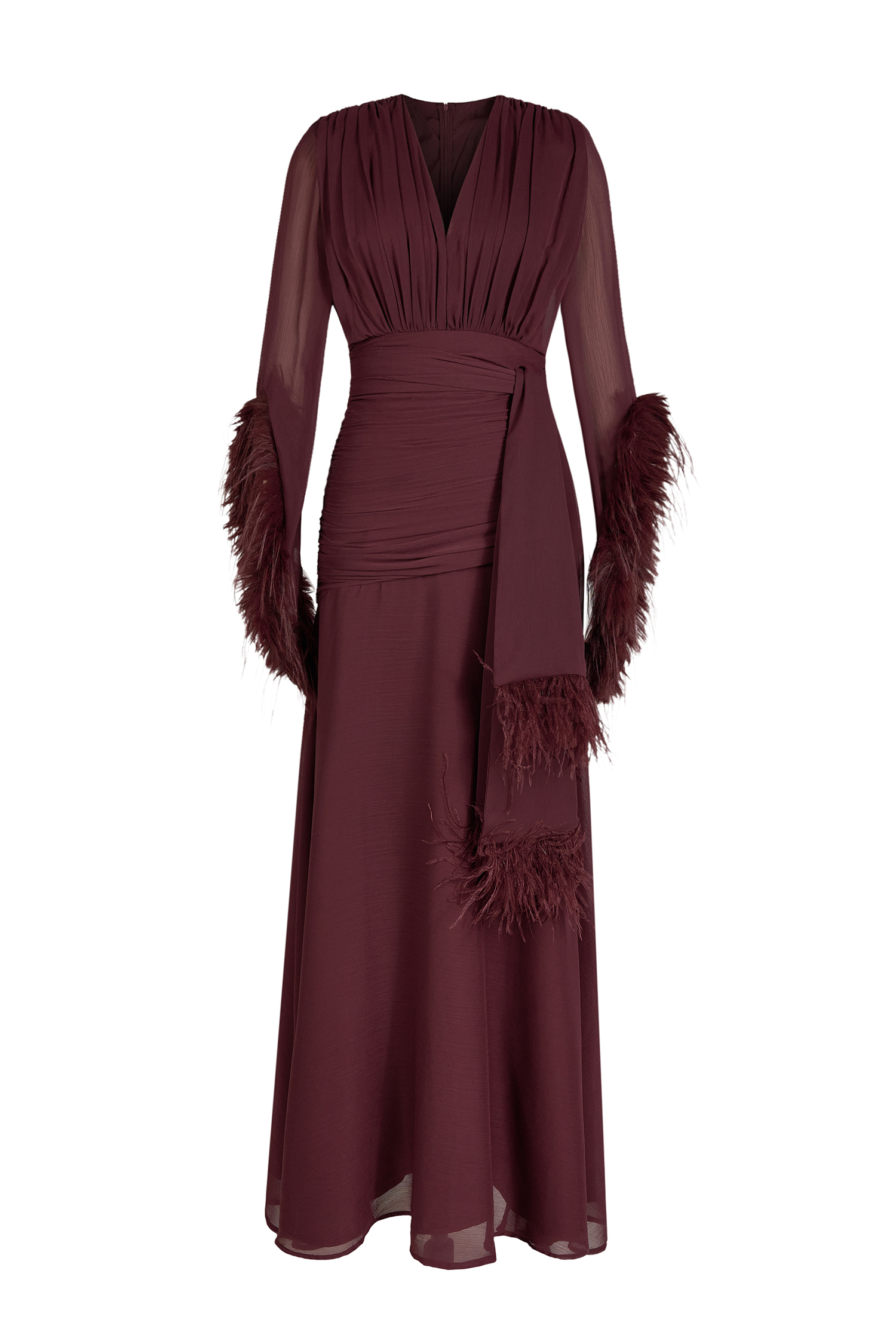 Chiffon Splicing Tassel V-Neck Maxi Dress With Belt
