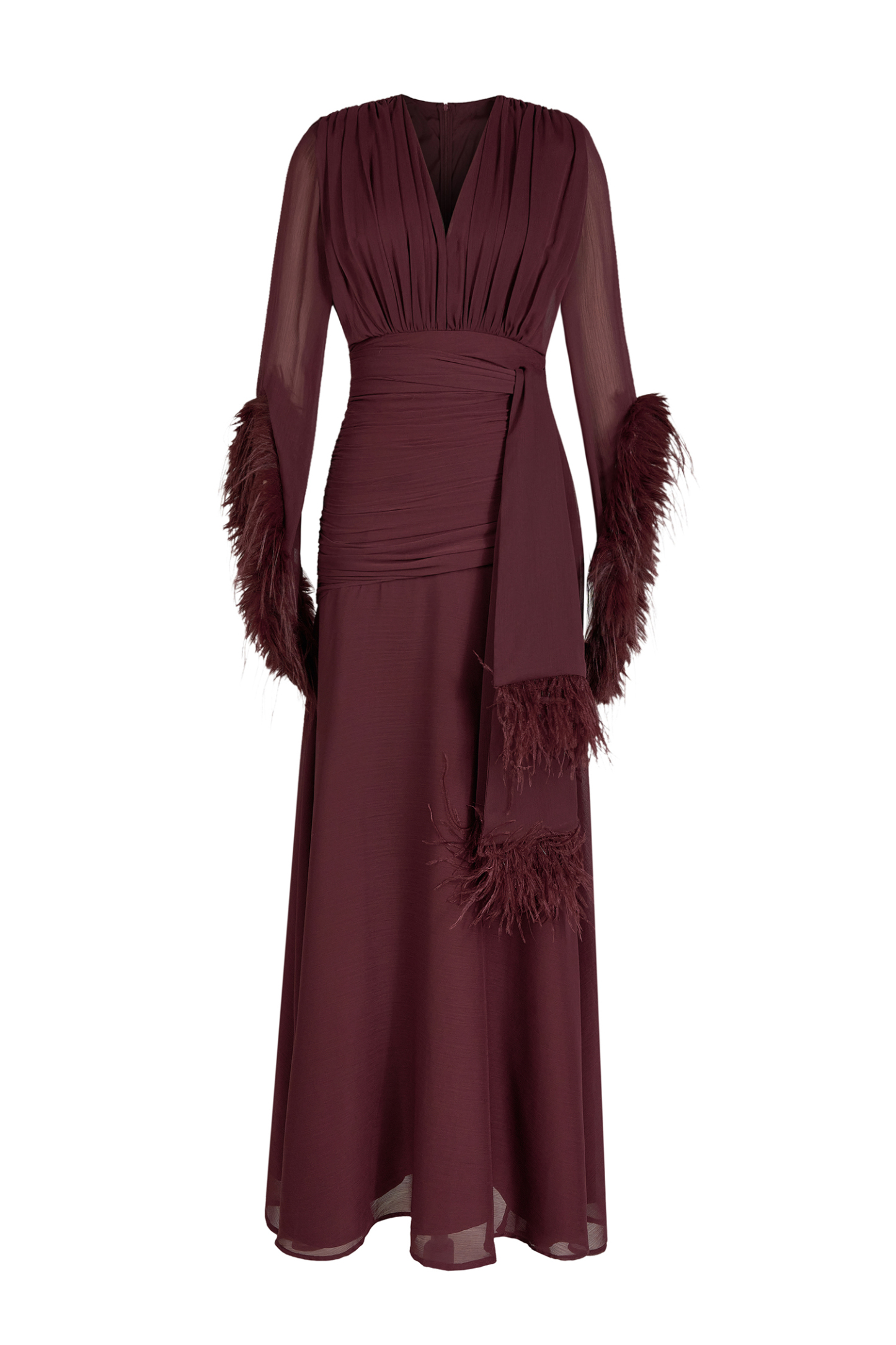 Chiffon Splicing Tassel V-Neck Maxi Dress With Belt