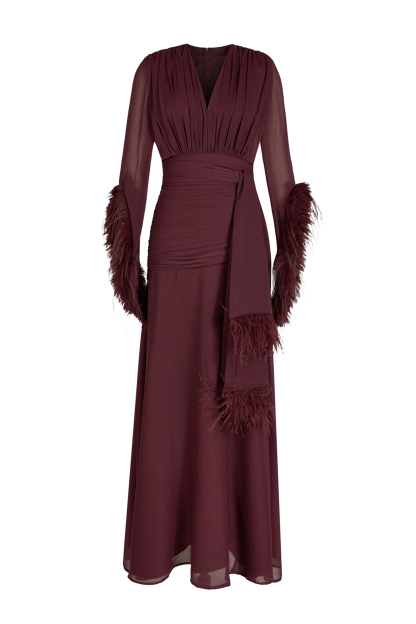 Chiffon Splicing Tassel V-Neck Maxi Dress With Belt