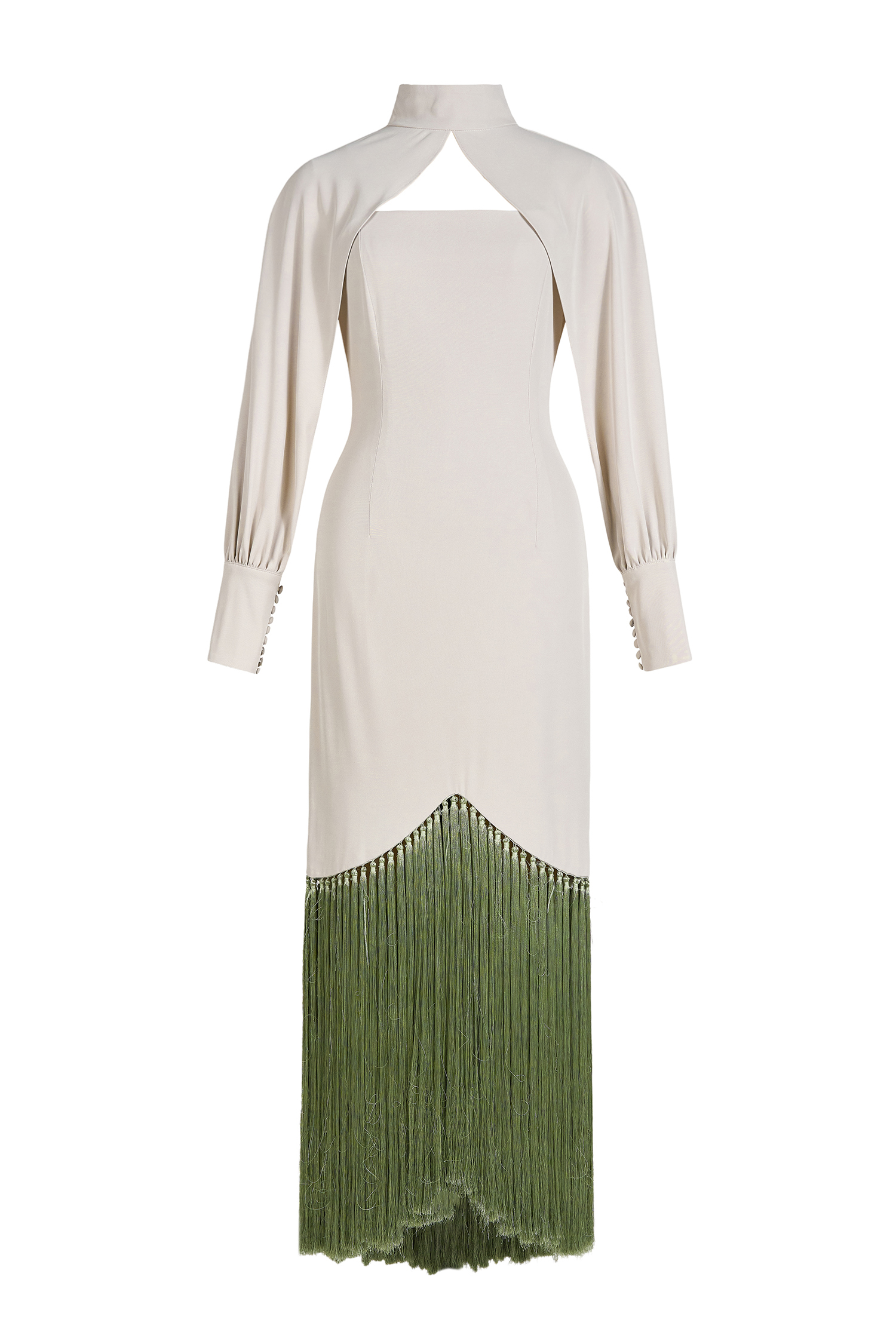 Tassel Slip Midi Dress With Cape