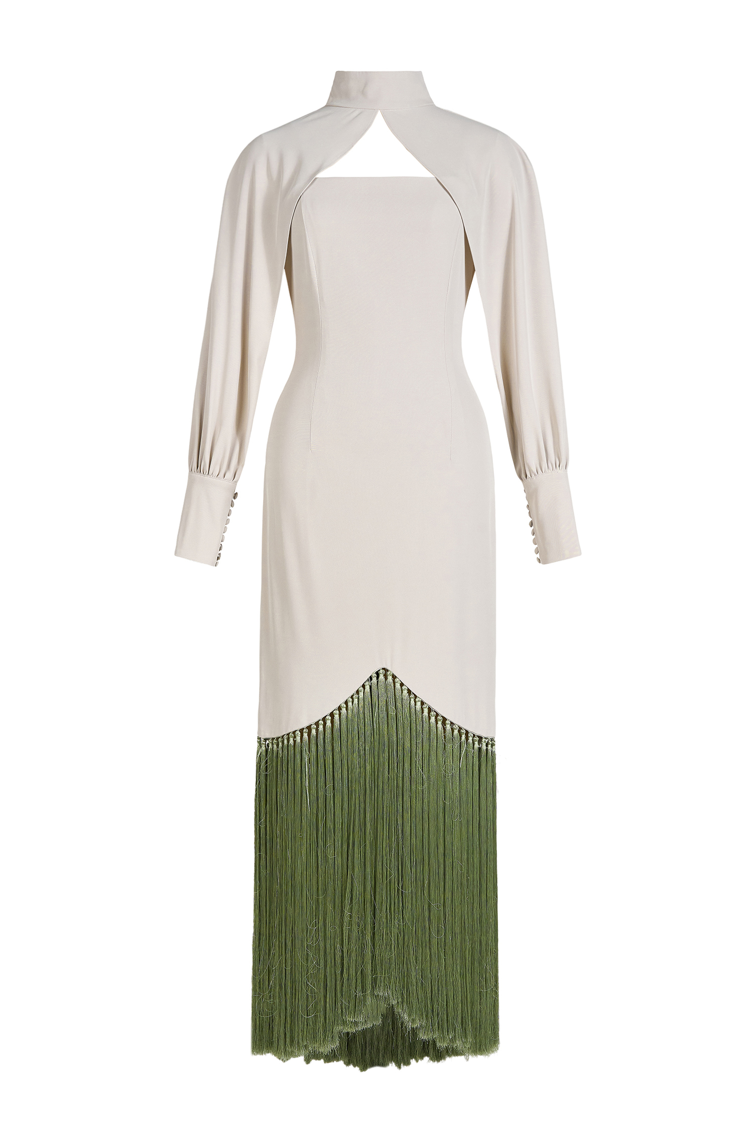 Tassel Slip Midi Dress With Cape