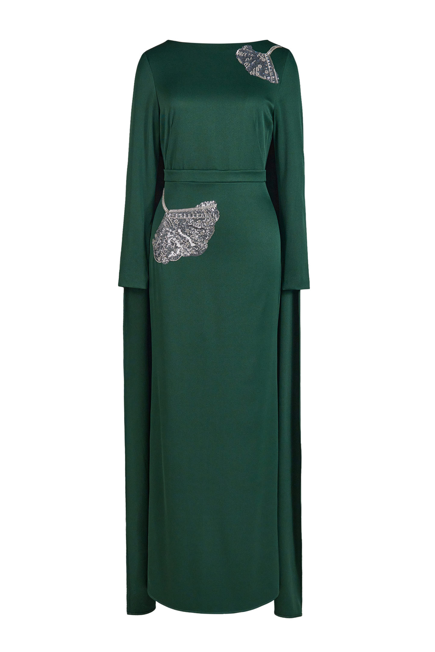 Embroidered Boat Neck Long Sleeve Maxi Dress