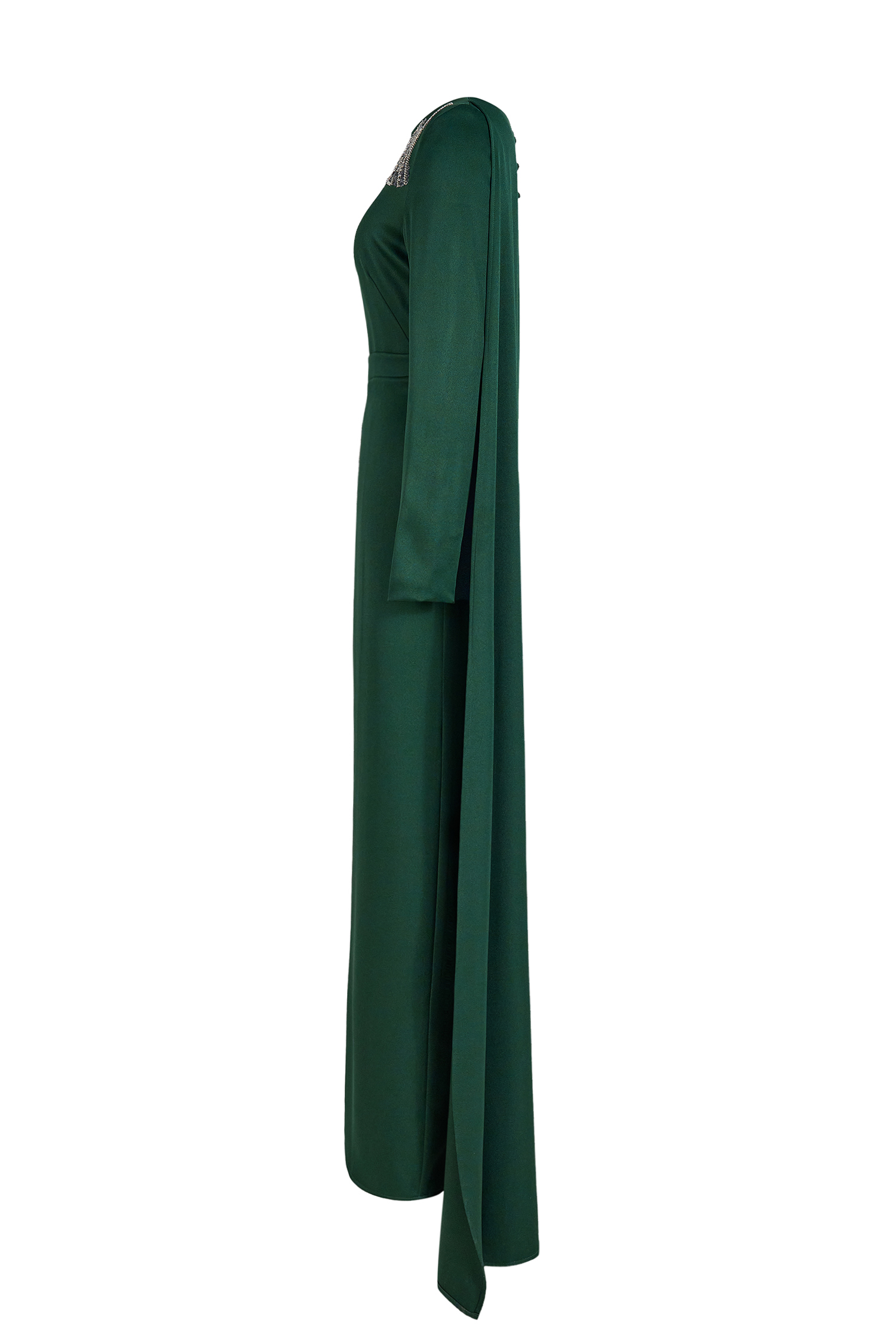 Embroidered Boat Neck Long Sleeve Maxi Dress