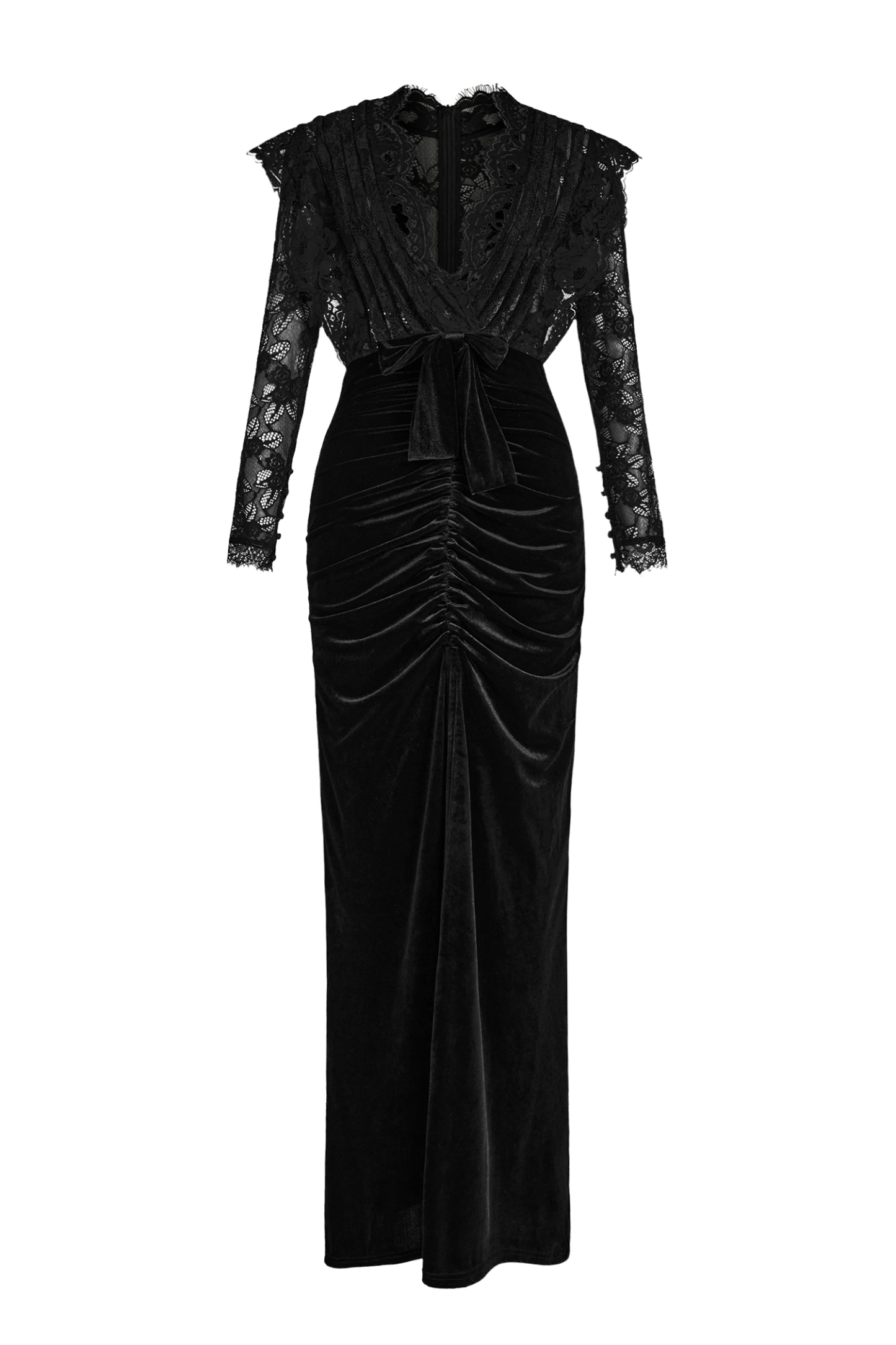 Velvet Splicing Lace Slit Maxi Dress