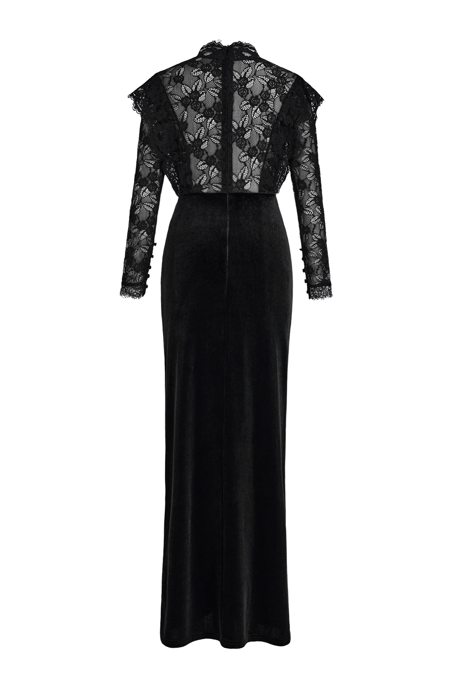 Velvet Splicing Lace Slit Maxi Dress