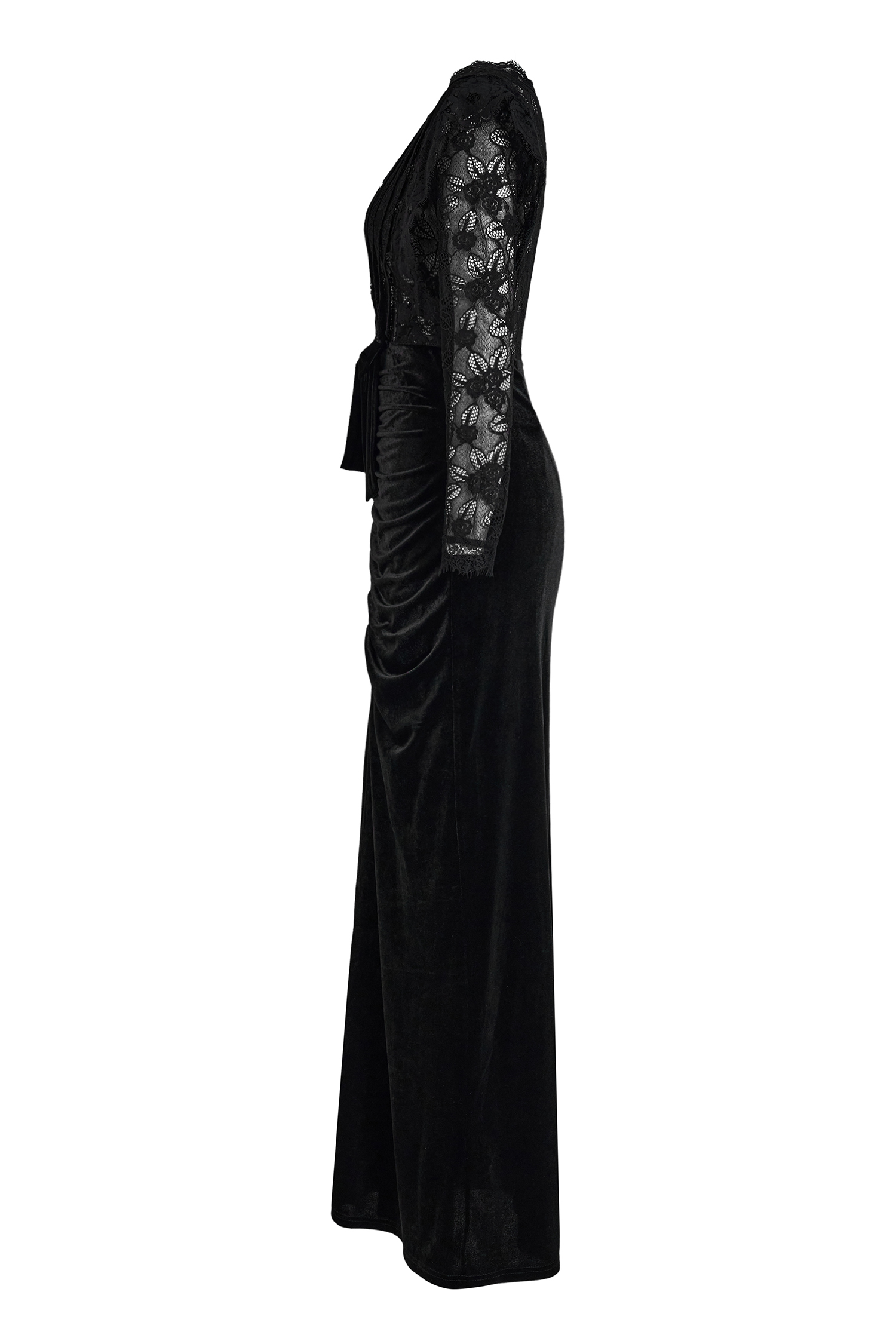 Velvet Splicing Lace Slit Maxi Dress