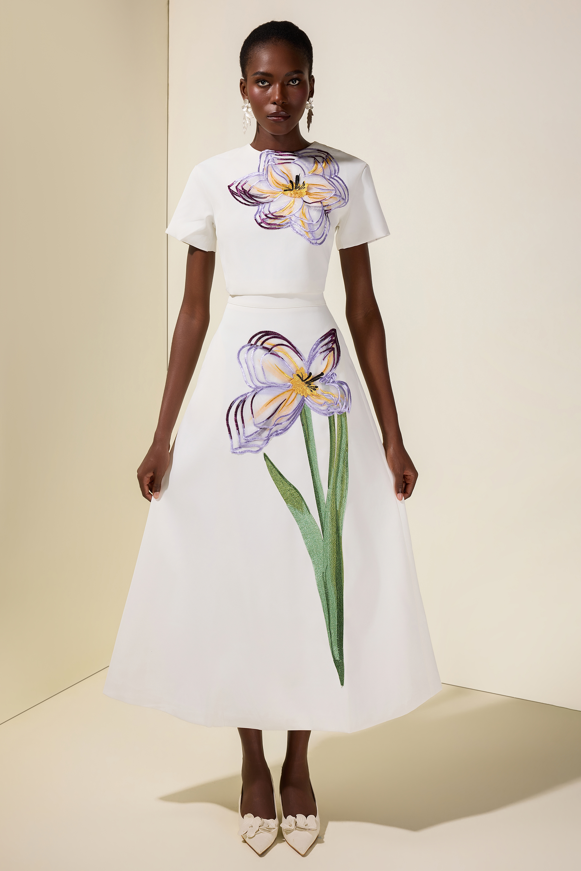 Appliquéd Round Neck Top & Maxi Skirt Set