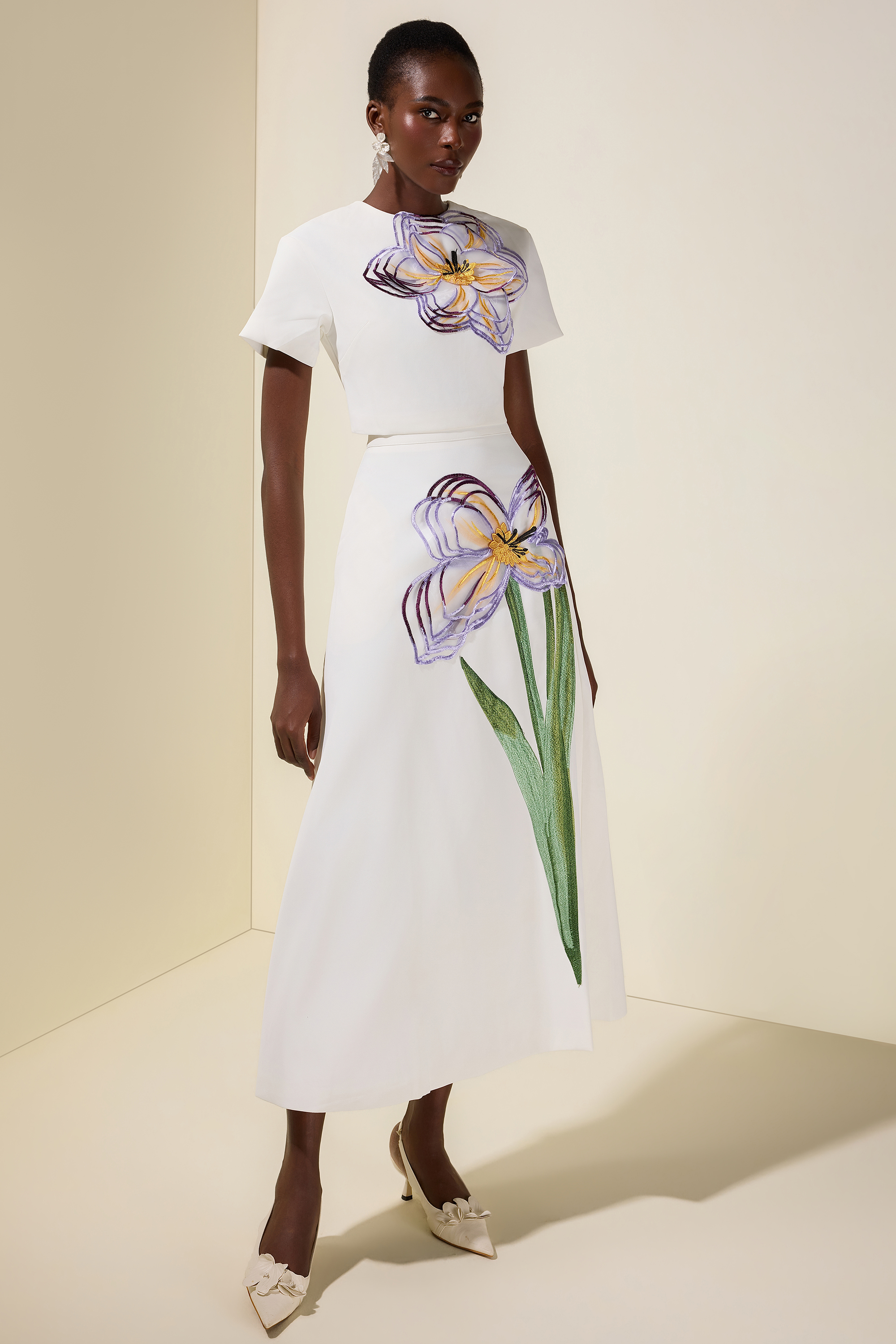 Appliquéd Round Neck Top & Maxi Skirt Set