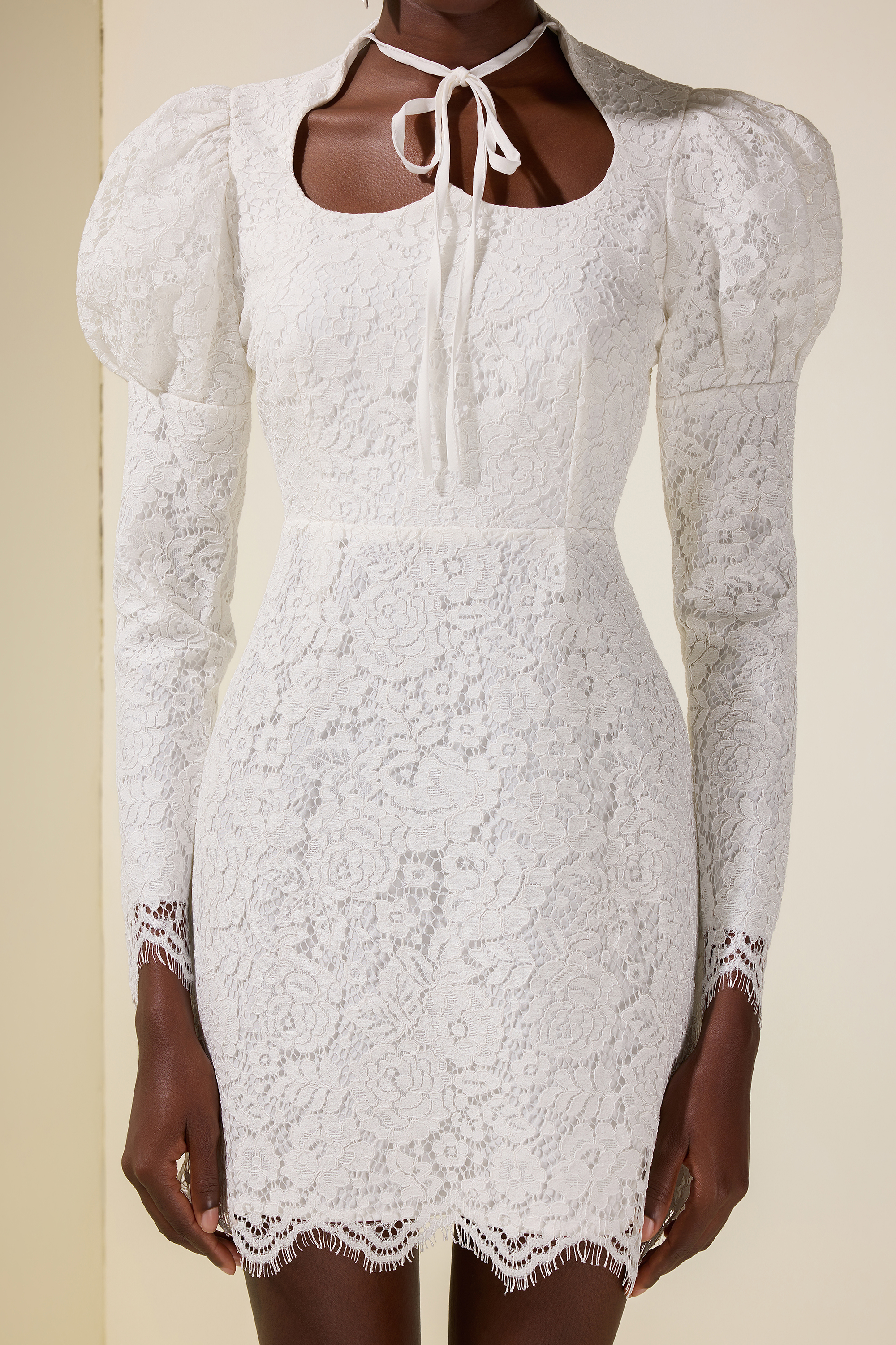 Lace Puff Sleeve Lace-Up Mini Dress
