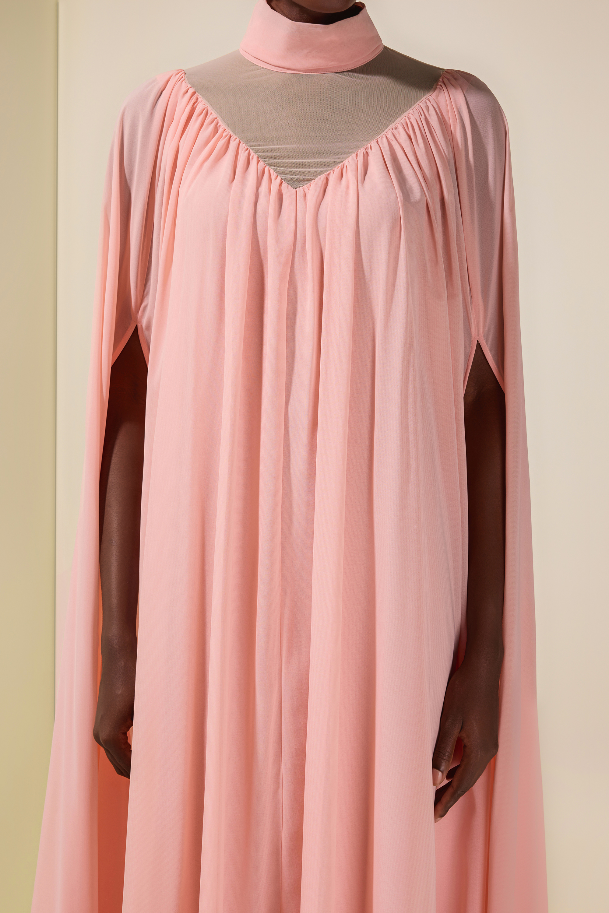 Chiffon Ruffle Cape Sleeve Maxi Dress
