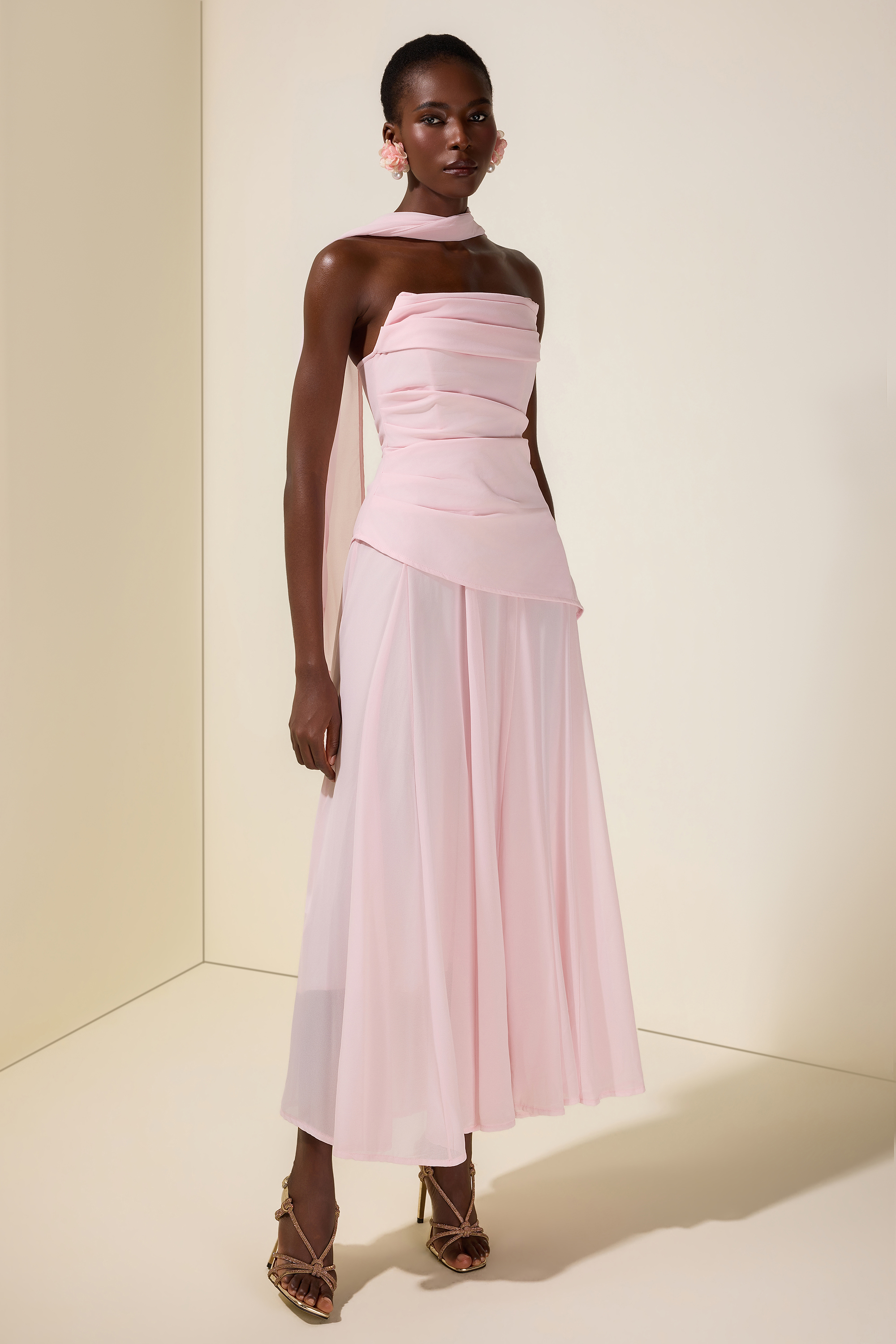Solid Off-Shoulder Tie-Up Maxi Dress