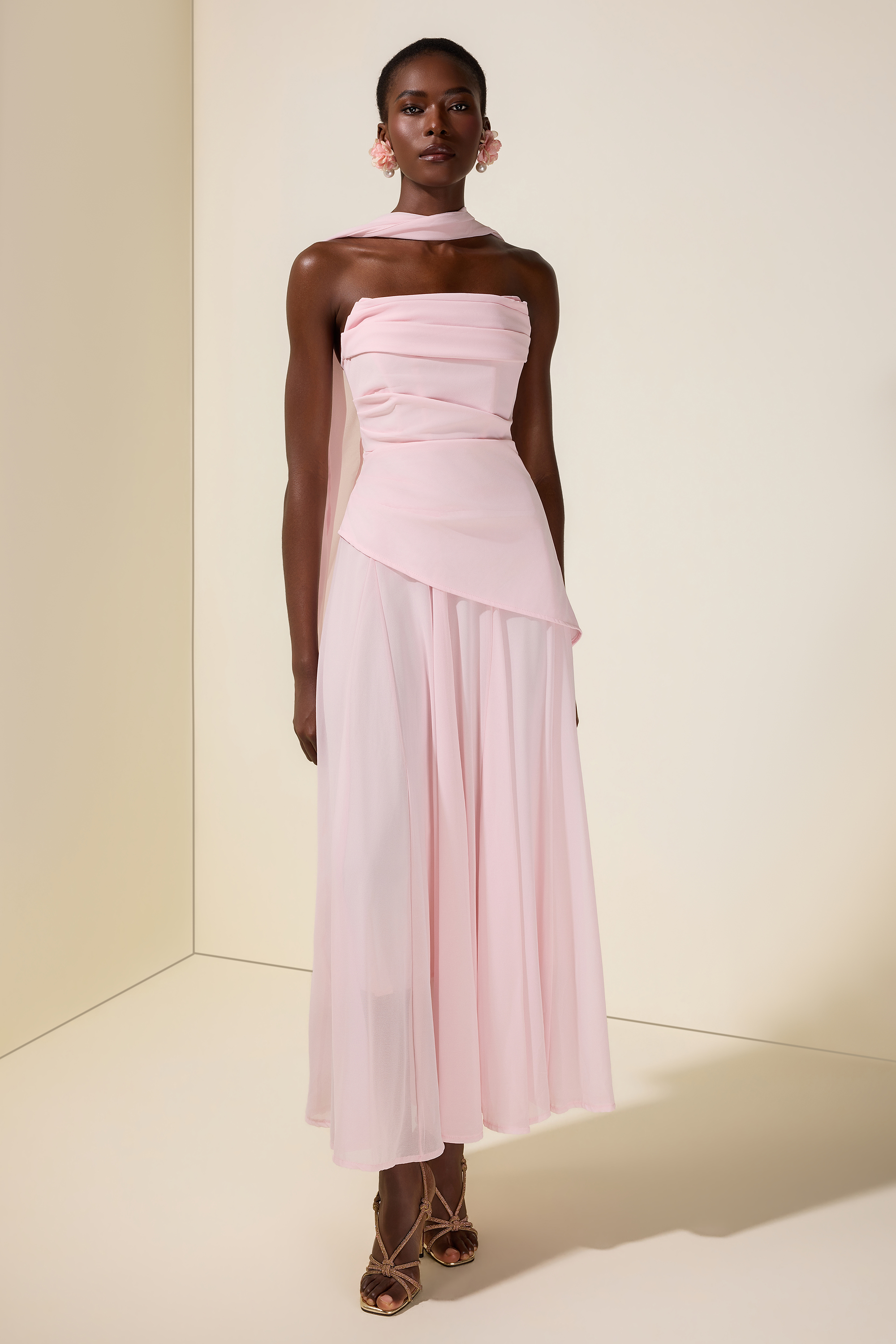 Solid Off-Shoulder Tie-Up Maxi Dress